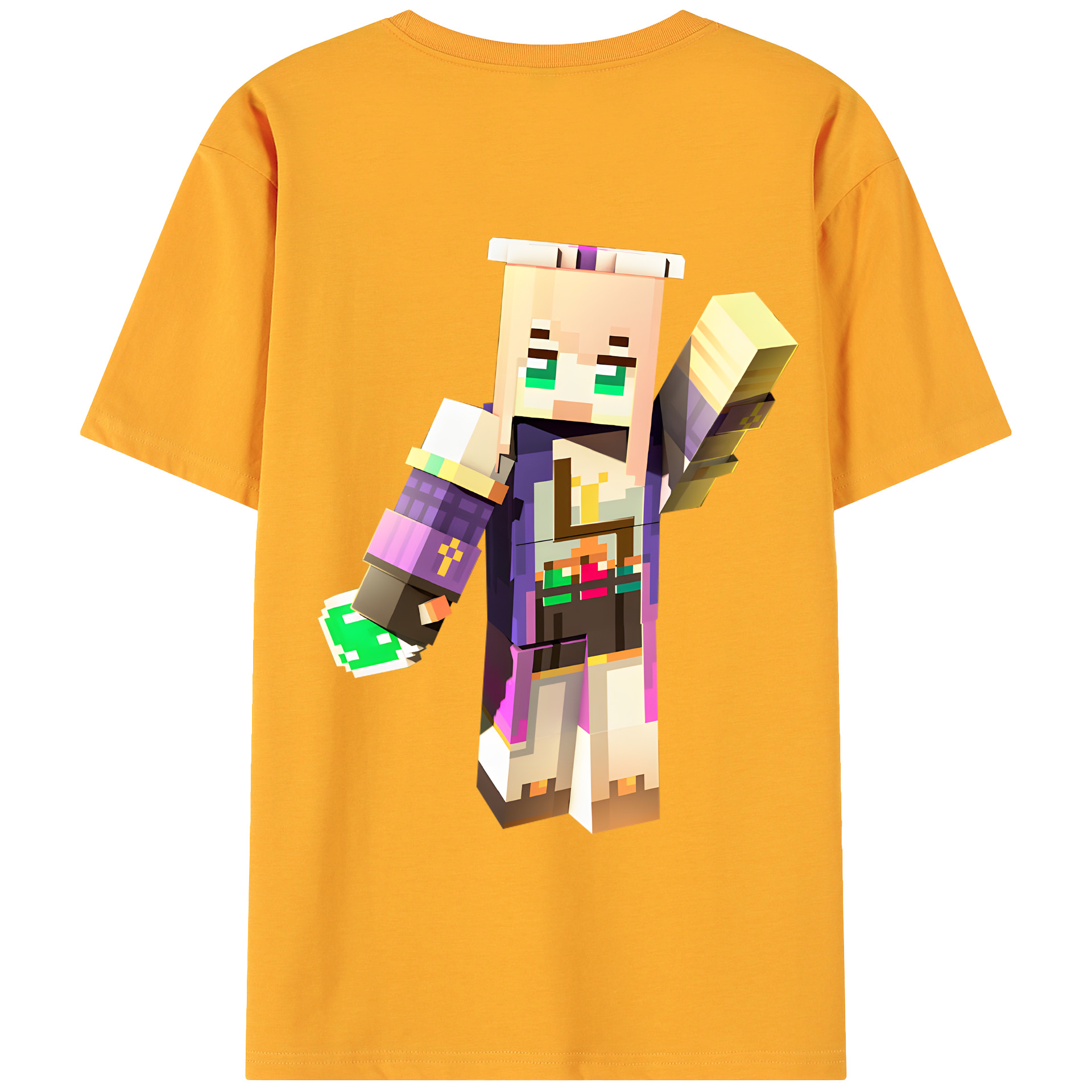 （画像用） マインクラフト ブロックの世界 Minecraft MC Block world 綿100％ メンズ半袖Tシャツ（バックプリント） 通気性