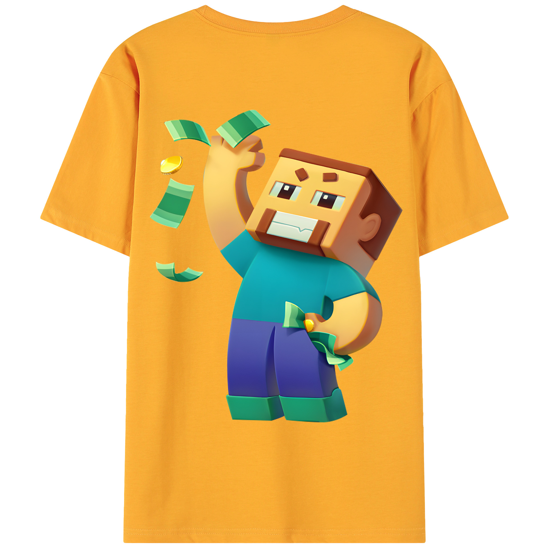 （画像用） マインクラフト ブロックの世界 Minecraft MC Block world 綿100％ メンズ半袖Tシャツ（バックプリント） 通気性