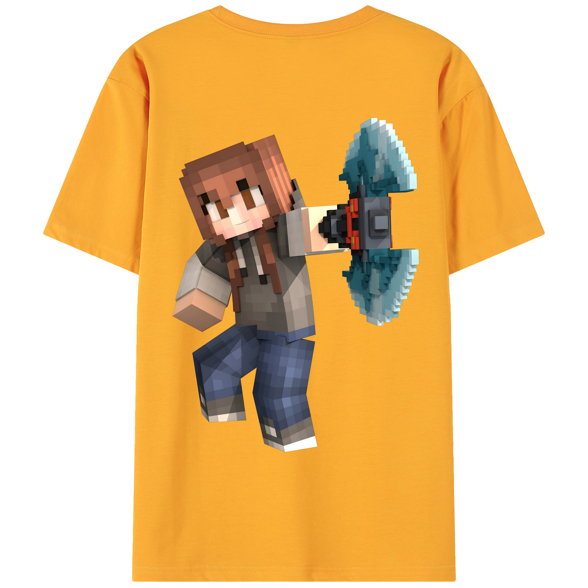 （画像用） マインクラフト ブロックの世界 Minecraft MC Block world 綿100％ メンズ半袖Tシャツ（バックプリント） 通気性