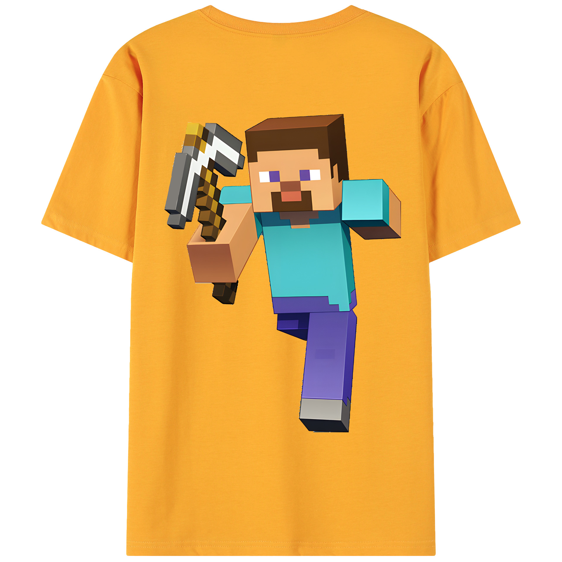 （画像用） マインクラフト ブロックの世界 Minecraft MC Block world 綿100％ メンズ半袖Tシャツ（バックプリント） 通気性