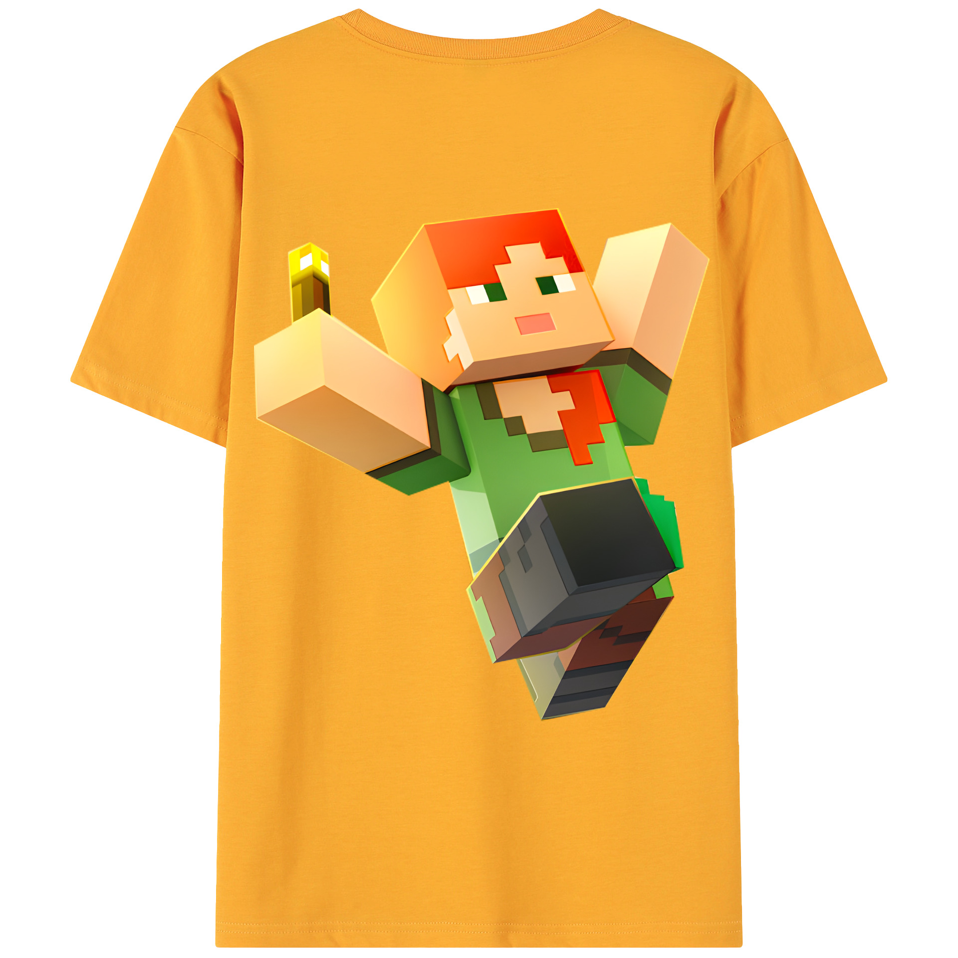 （画像用） マインクラフト ブロックの世界 Minecraft MC Block world 綿100％ メンズ半袖Tシャツ（バックプリント） 通気性