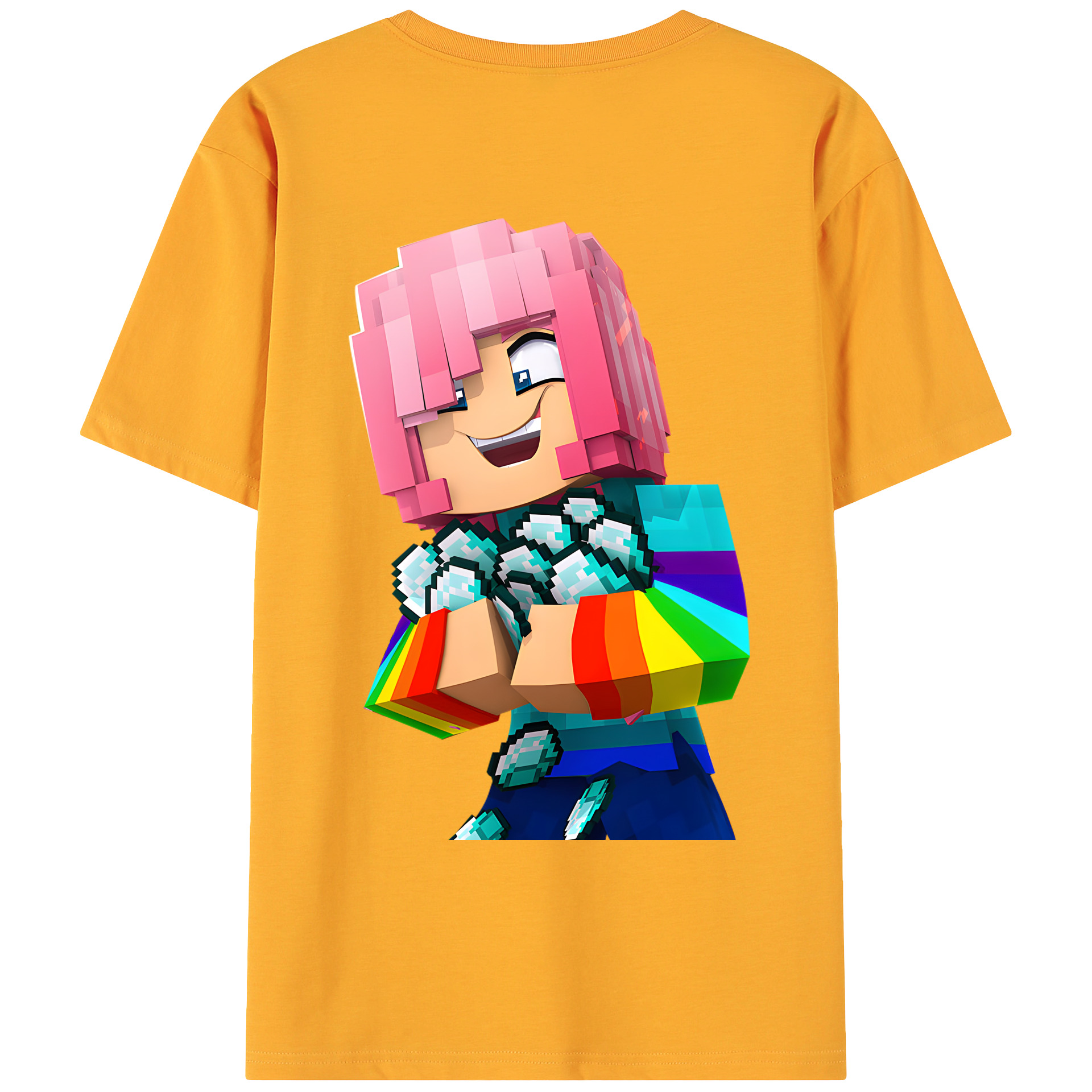 （画像用） マインクラフト ブロックの世界 Minecraft MC Block world 綿100％ メンズ半袖Tシャツ（バックプリント） 通気性