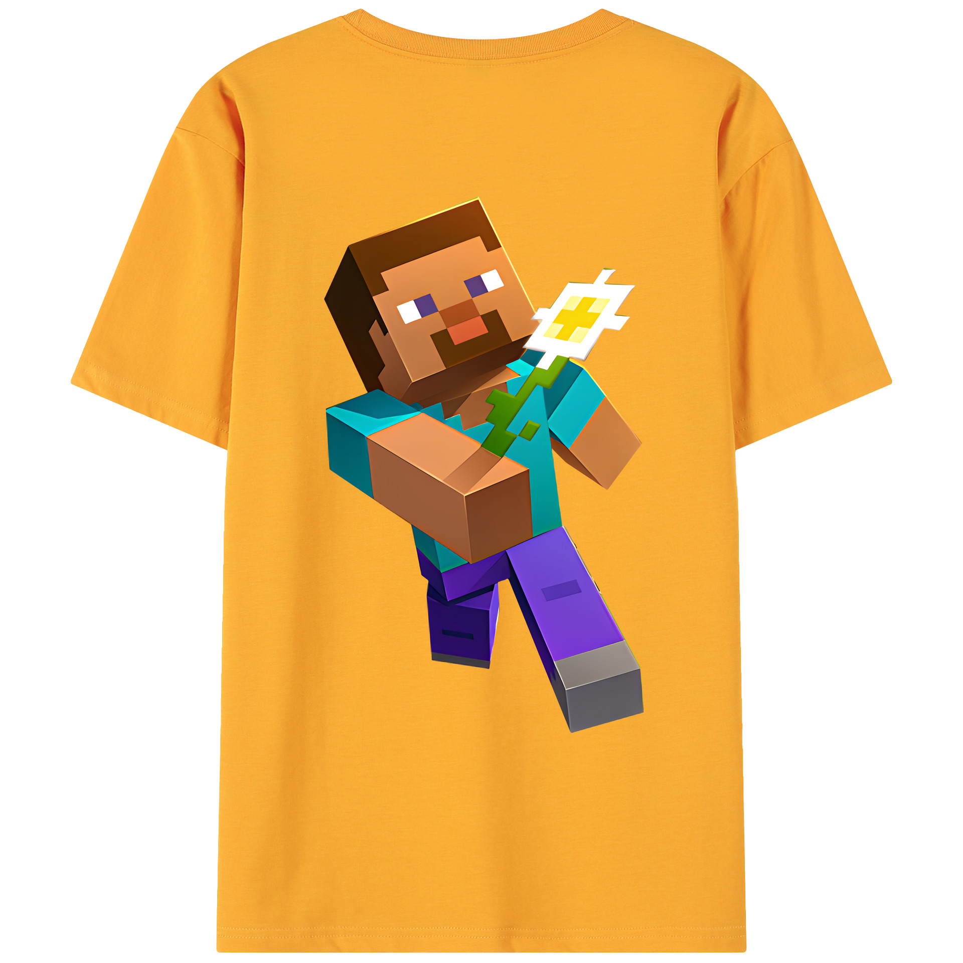 （画像用） マインクラフト ブロックの世界 Minecraft MC Block world 綿100％ メンズ半袖Tシャツ（バックプリント） 通気性