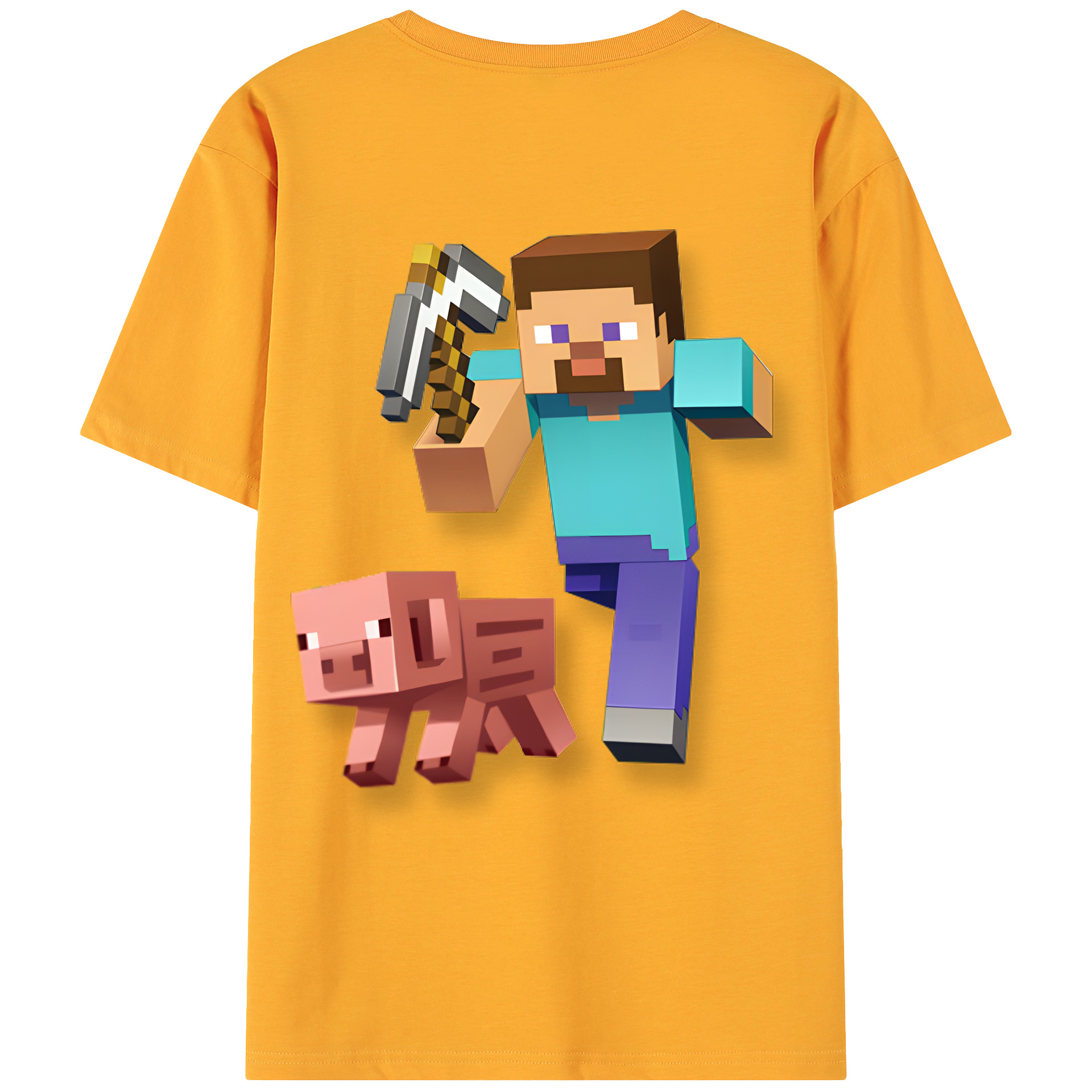 （画像用） マインクラフト ブロックの世界 Minecraft MC Block world 綿100％ メンズ半袖Tシャツ（バックプリント） 通気性
