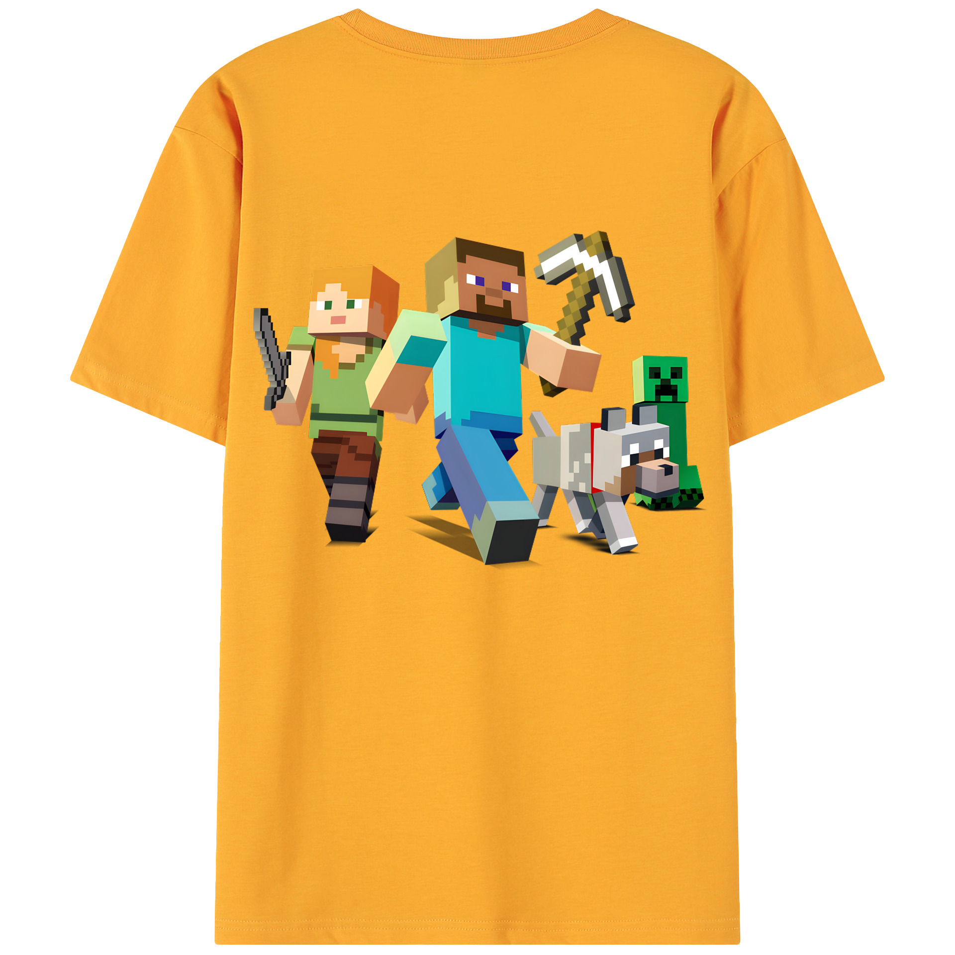 （画像用） マインクラフト ブロックの世界 Minecraft MC Block world 綿100％ メンズ半袖Tシャツ（バックプリント） 通気性