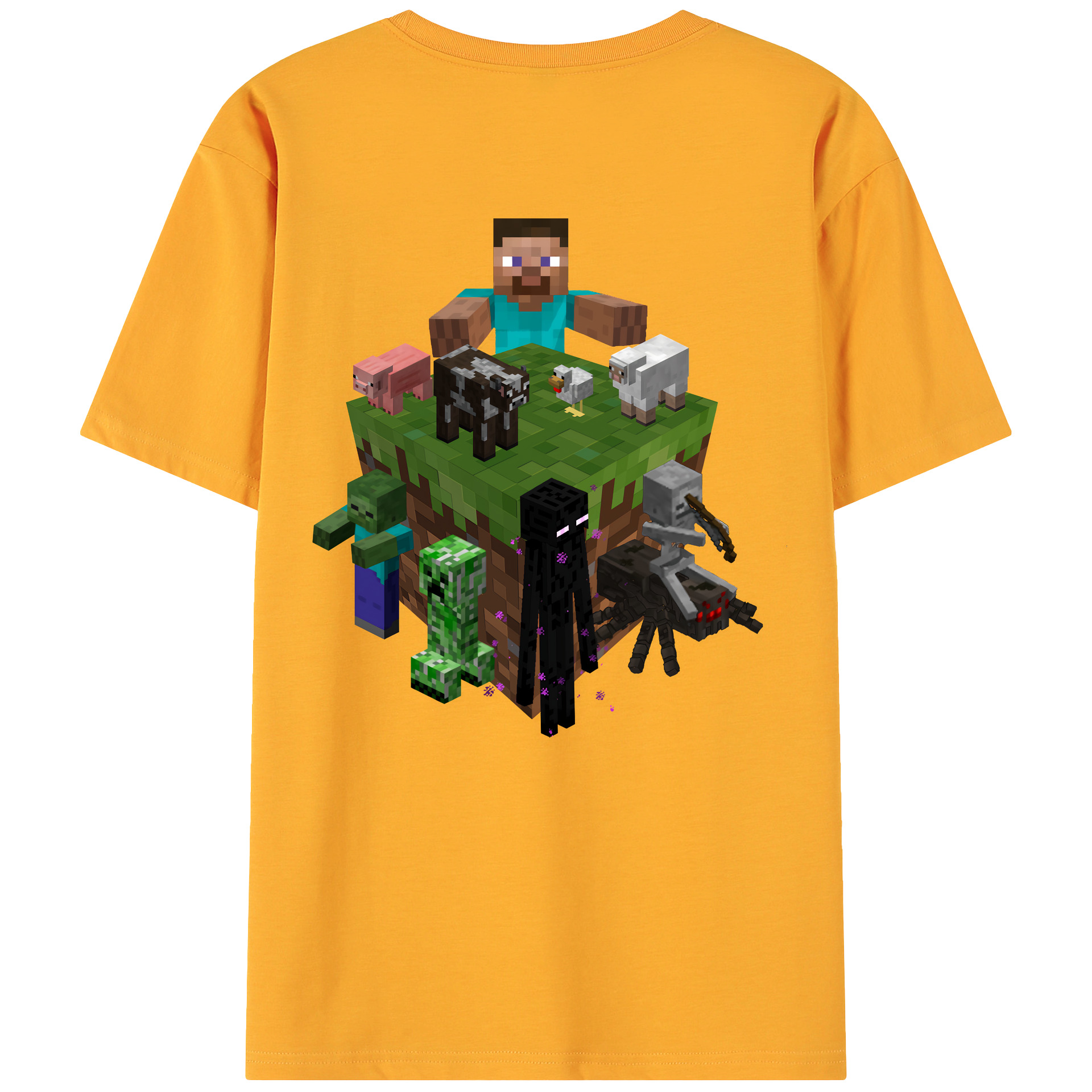 （画像用） マインクラフト ブロックの世界 Minecraft MC Block world 綿100％ メンズ半袖Tシャツ（バックプリント） 通気性