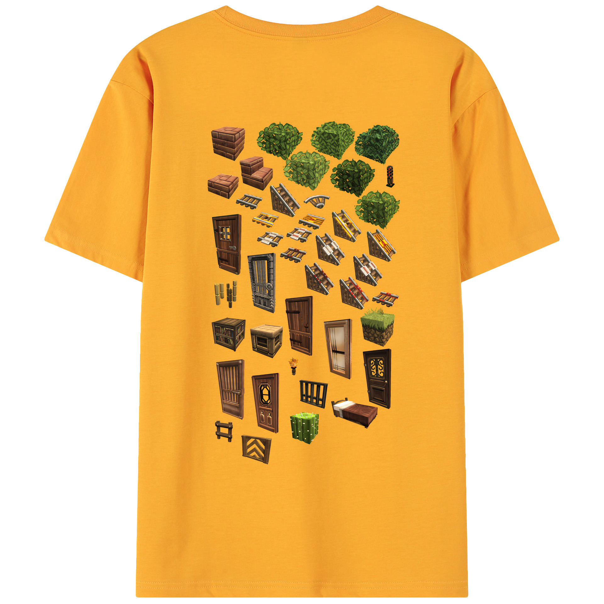 （画像用） マインクラフト ブロックの世界 Minecraft MC Block world 綿100％ メンズ半袖Tシャツ（バックプリント） 通気性