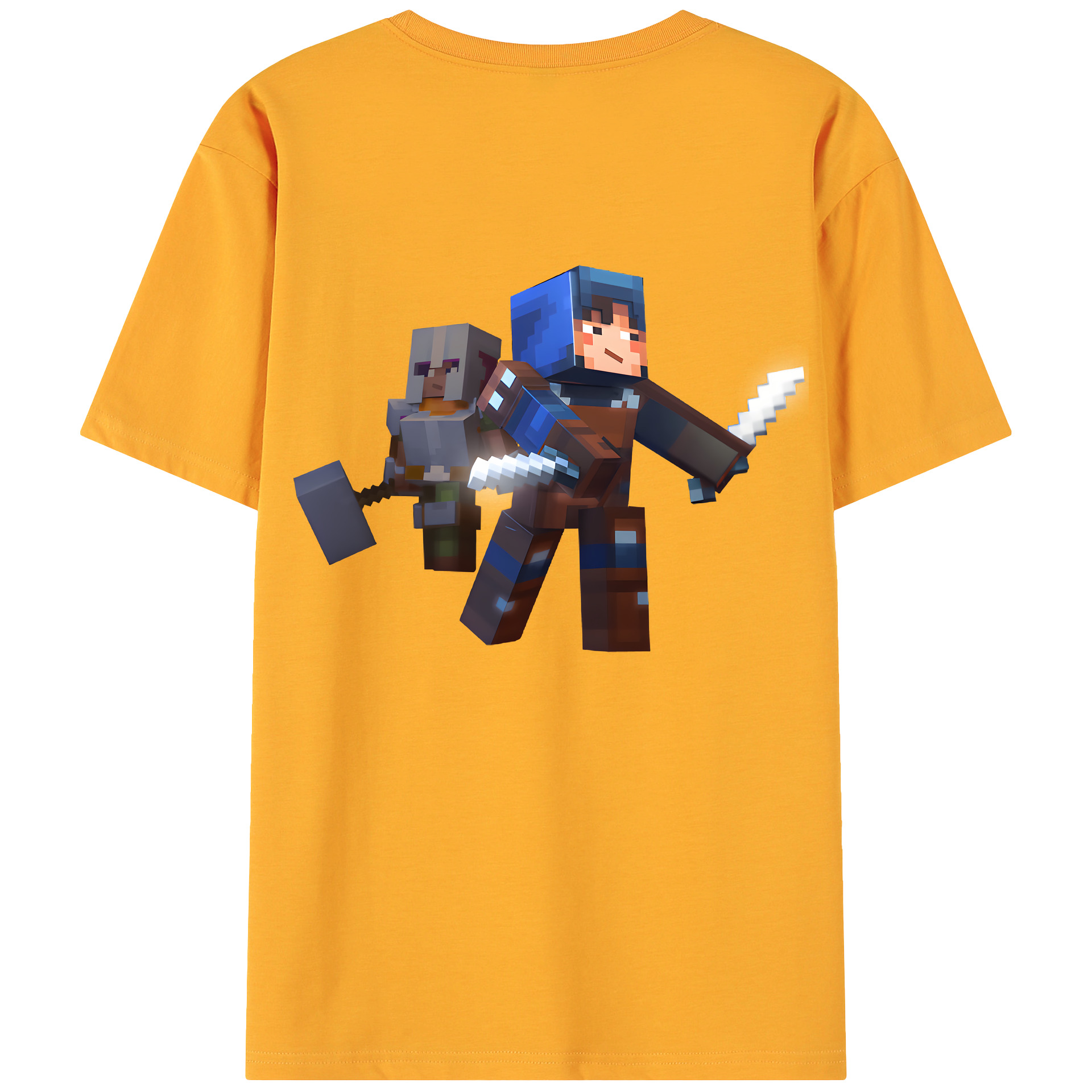 （画像用） マインクラフト ブロックの世界 Minecraft MC Block world 綿100％ メンズ半袖Tシャツ（バックプリント） 通気性