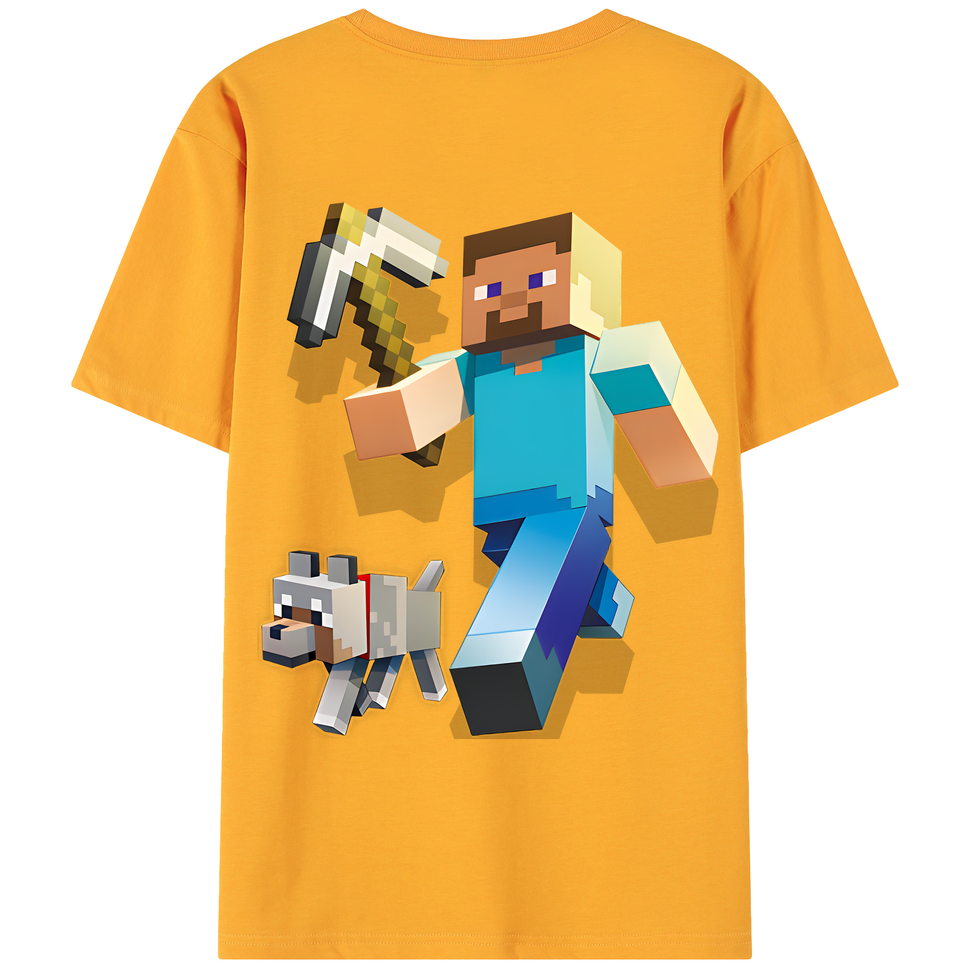 （画像用） マインクラフト ブロックの世界 Minecraft MC Block world 綿100％ メンズ半袖Tシャツ（バックプリント） 通気性