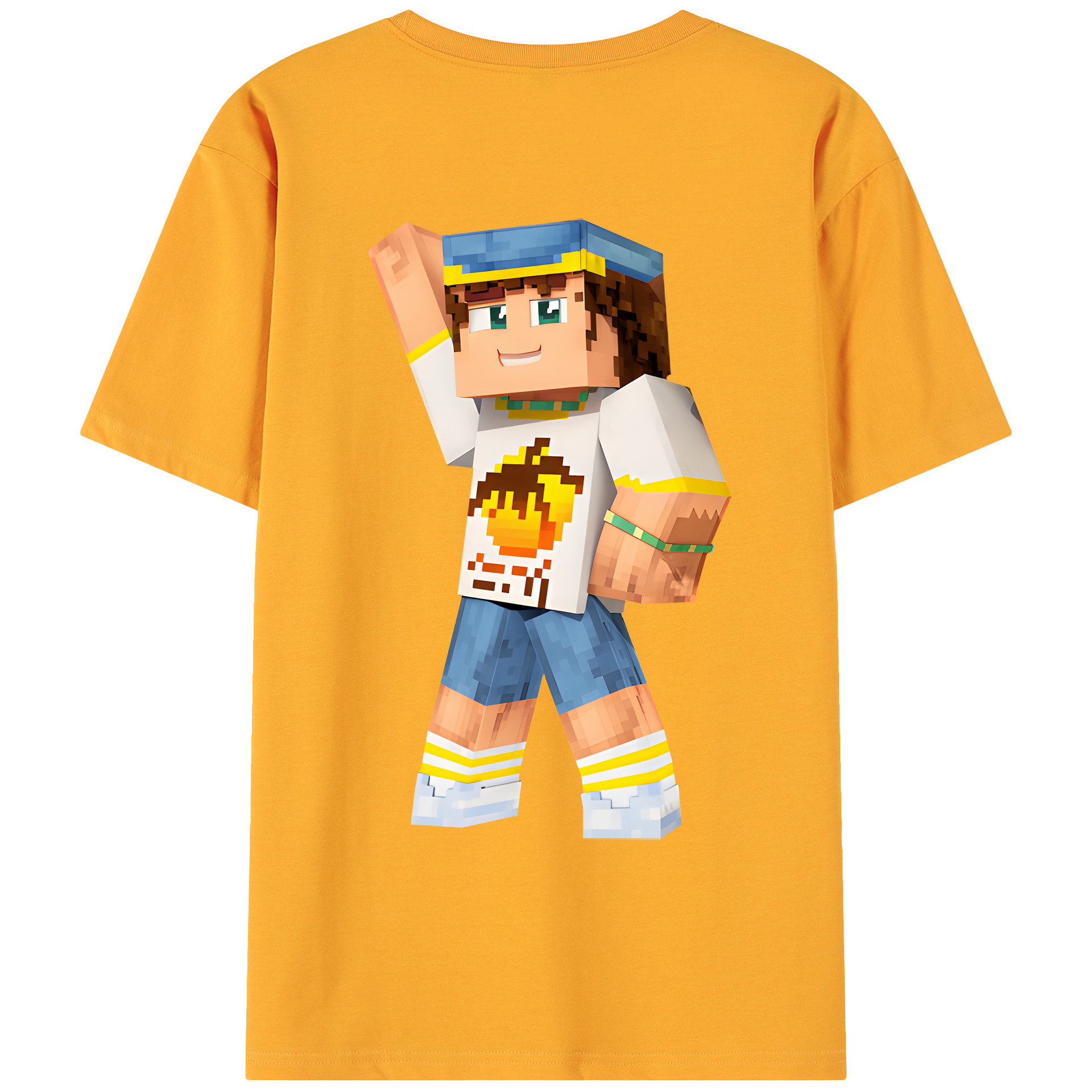 （画像用） マインクラフト ブロックの世界 Minecraft MC Block world 綿100％ メンズ半袖Tシャツ（バックプリント） 通気性