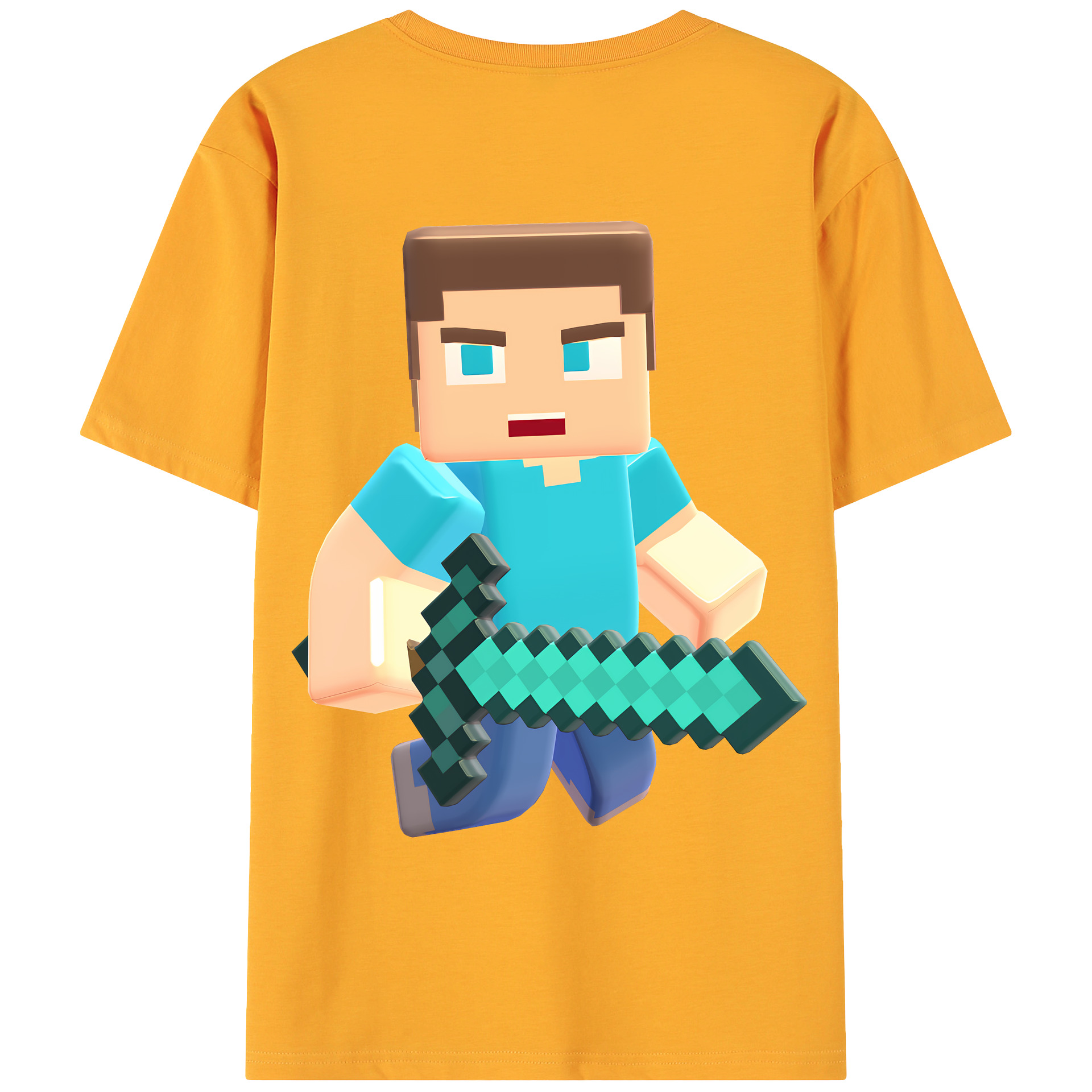 （画像用） マインクラフト ブロックの世界 Minecraft MC Block world 綿100％ メンズ半袖Tシャツ（バックプリント） 通気性