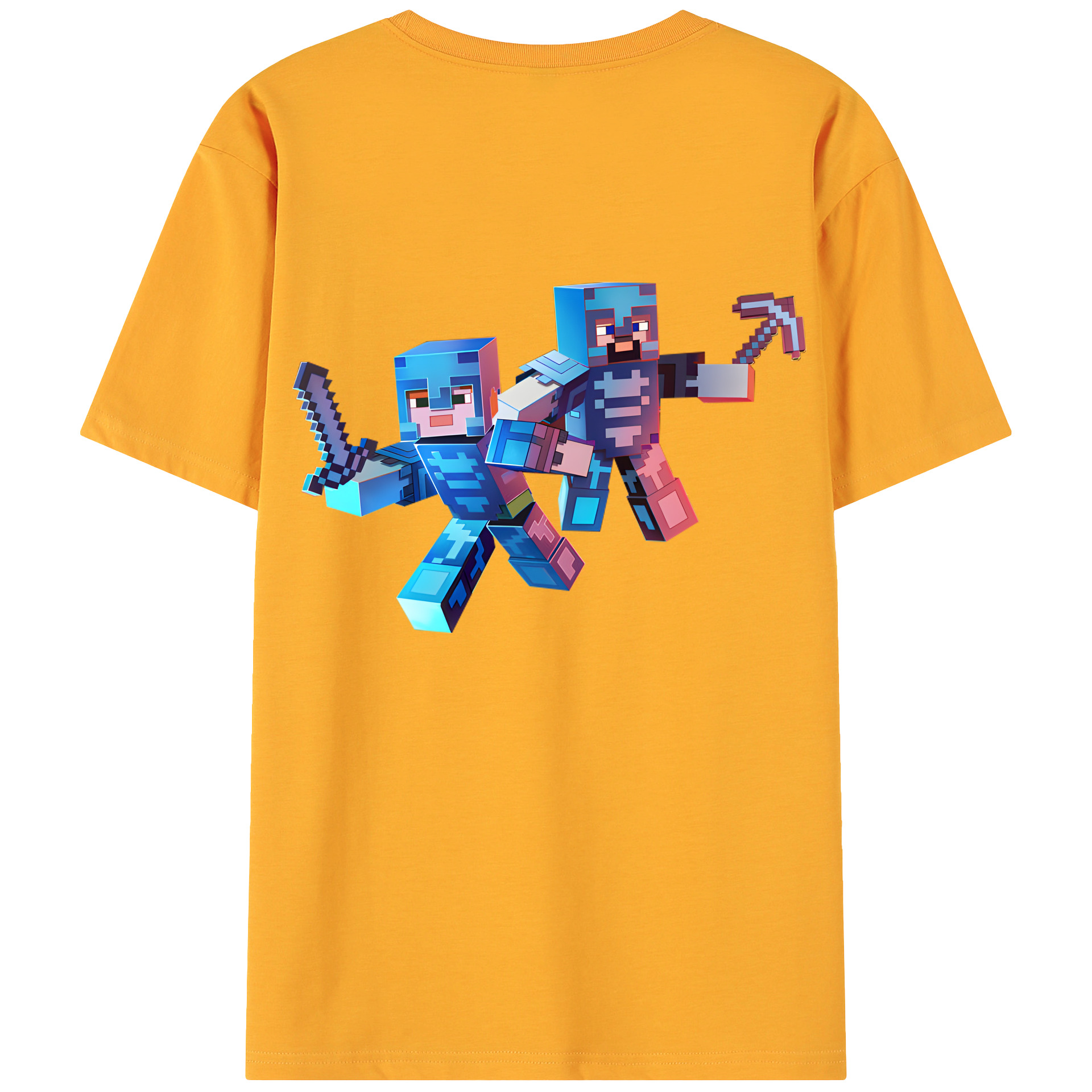 （画像用） マインクラフト ブロックの世界 Minecraft MC Block world 綿100％ メンズ半袖Tシャツ（バックプリント） 通気性