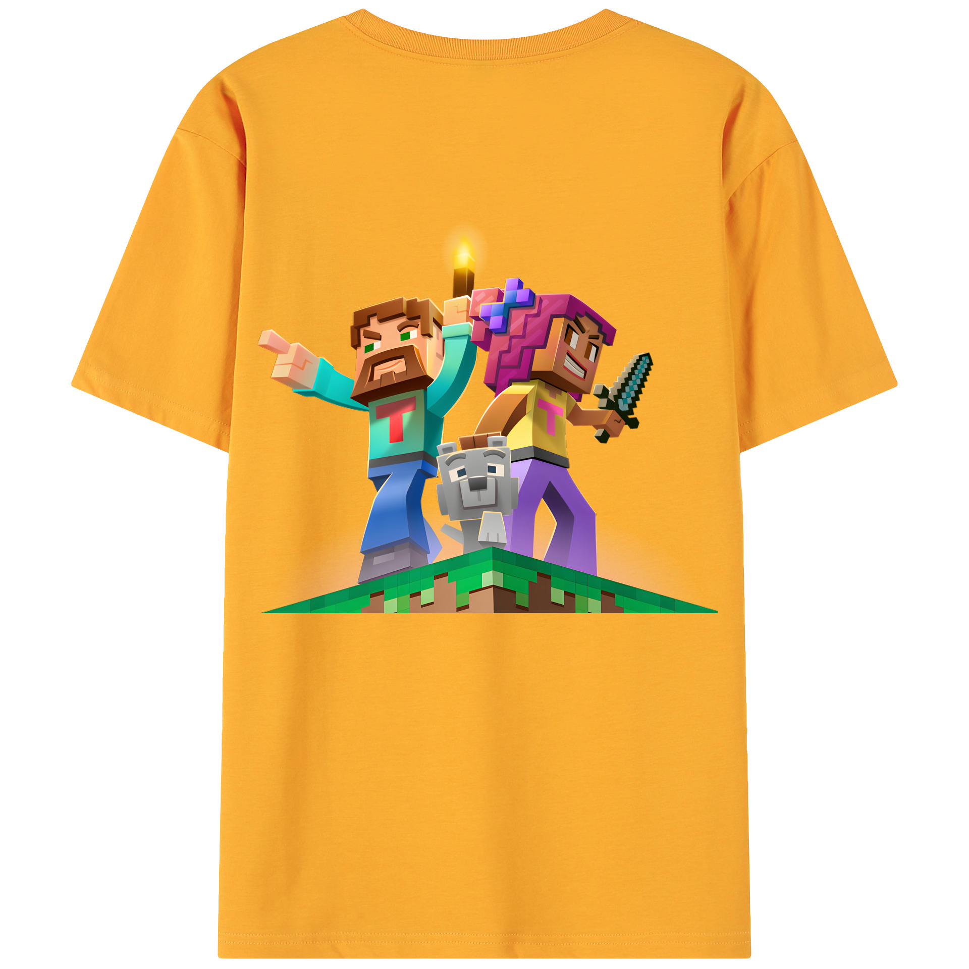 （画像用） マインクラフト ブロックの世界 Minecraft MC Block world 綿100％ メンズ半袖Tシャツ（バックプリント） 通気性
