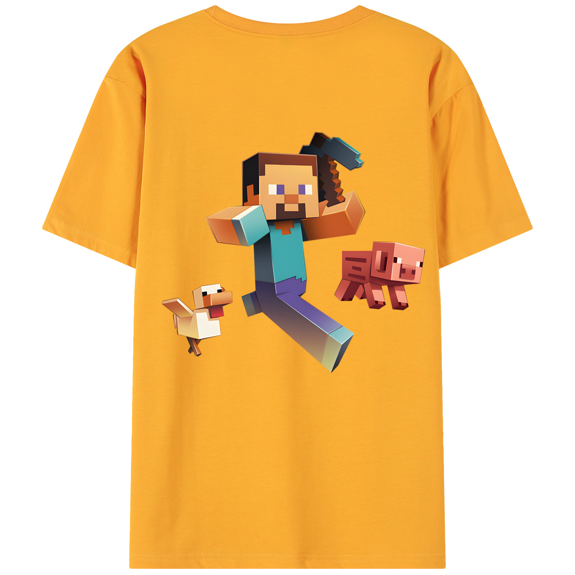 （画像用） マインクラフト ブロックの世界 Minecraft MC Block world 綿100％ メンズ半袖Tシャツ（バックプリント） 通気性