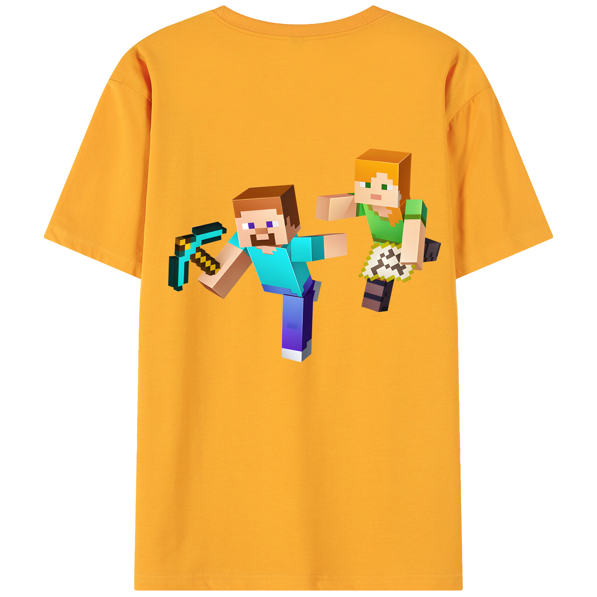 （画像用） マインクラフト ブロックの世界 Minecraft MC Block world 綿100％ メンズ半袖Tシャツ（バックプリント） 通気性