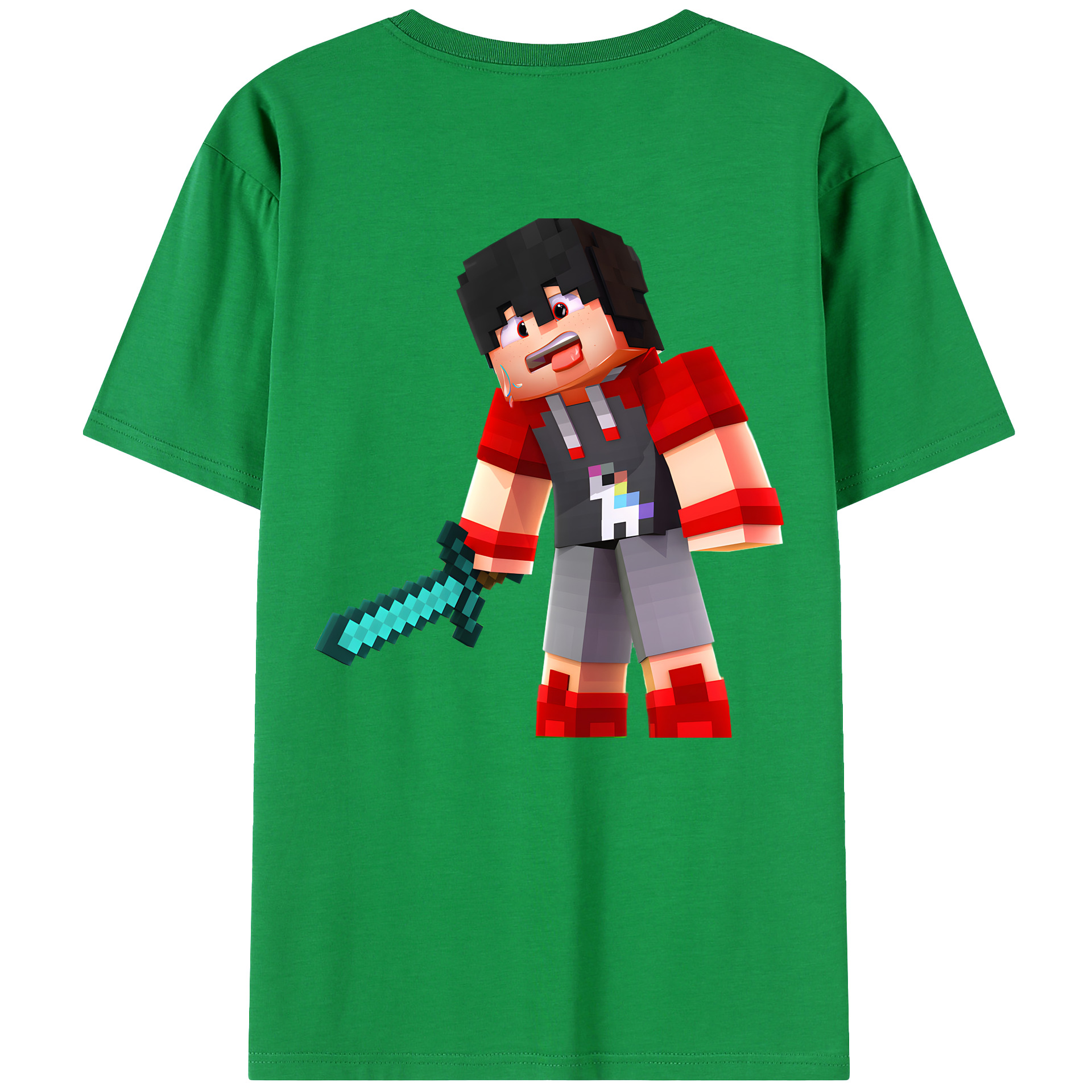 （画像用） マインクラフト ブロックの世界 Minecraft MC Block world 綿100％ メンズ半袖Tシャツ（バックプリント） 通気性