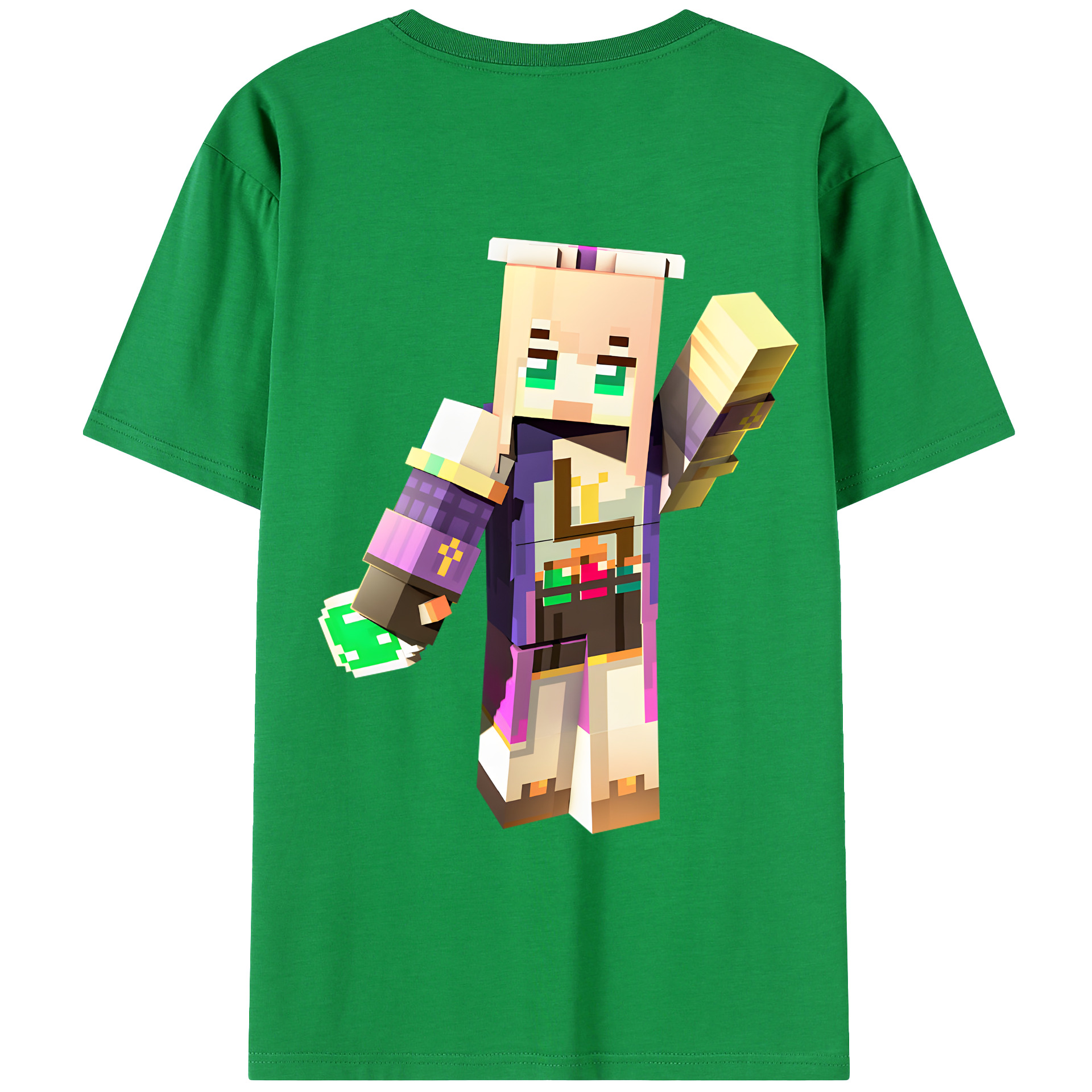 （画像用） マインクラフト ブロックの世界 Minecraft MC Block world 綿100％ メンズ半袖Tシャツ（バックプリント） 通気性