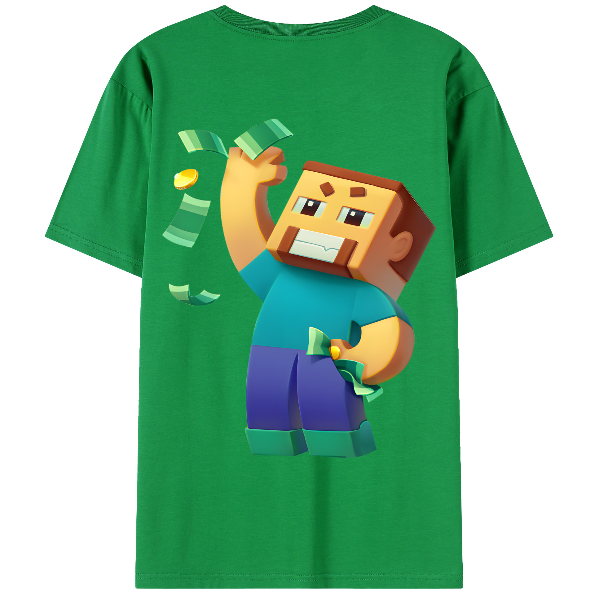 （画像用） マインクラフト ブロックの世界 Minecraft MC Block world 綿100％ メンズ半袖Tシャツ（バックプリント） 通気性