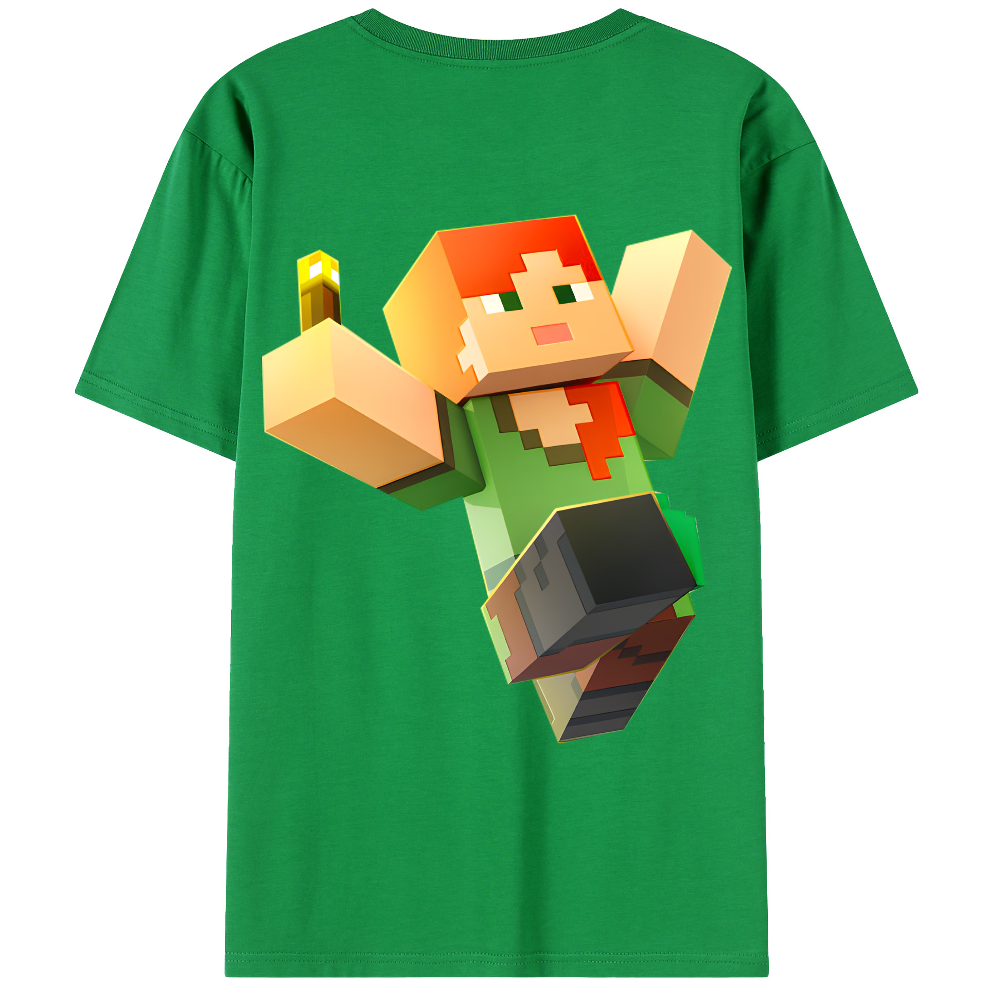 （画像用） マインクラフト ブロックの世界 Minecraft MC Block world 綿100％ メンズ半袖Tシャツ（バックプリント） 通気性