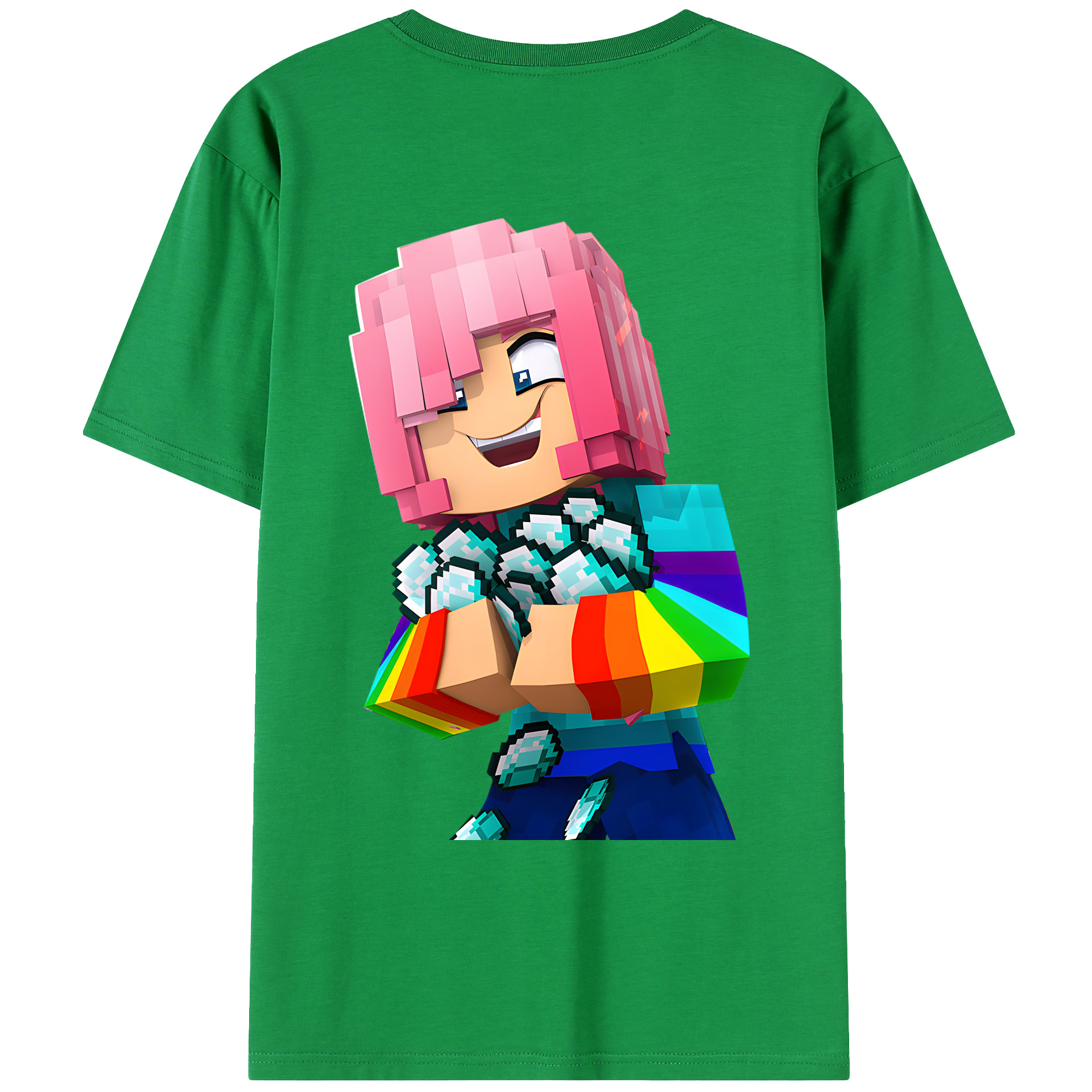 （画像用） マインクラフト ブロックの世界 Minecraft MC Block world 綿100％ メンズ半袖Tシャツ（バックプリント） 通気性