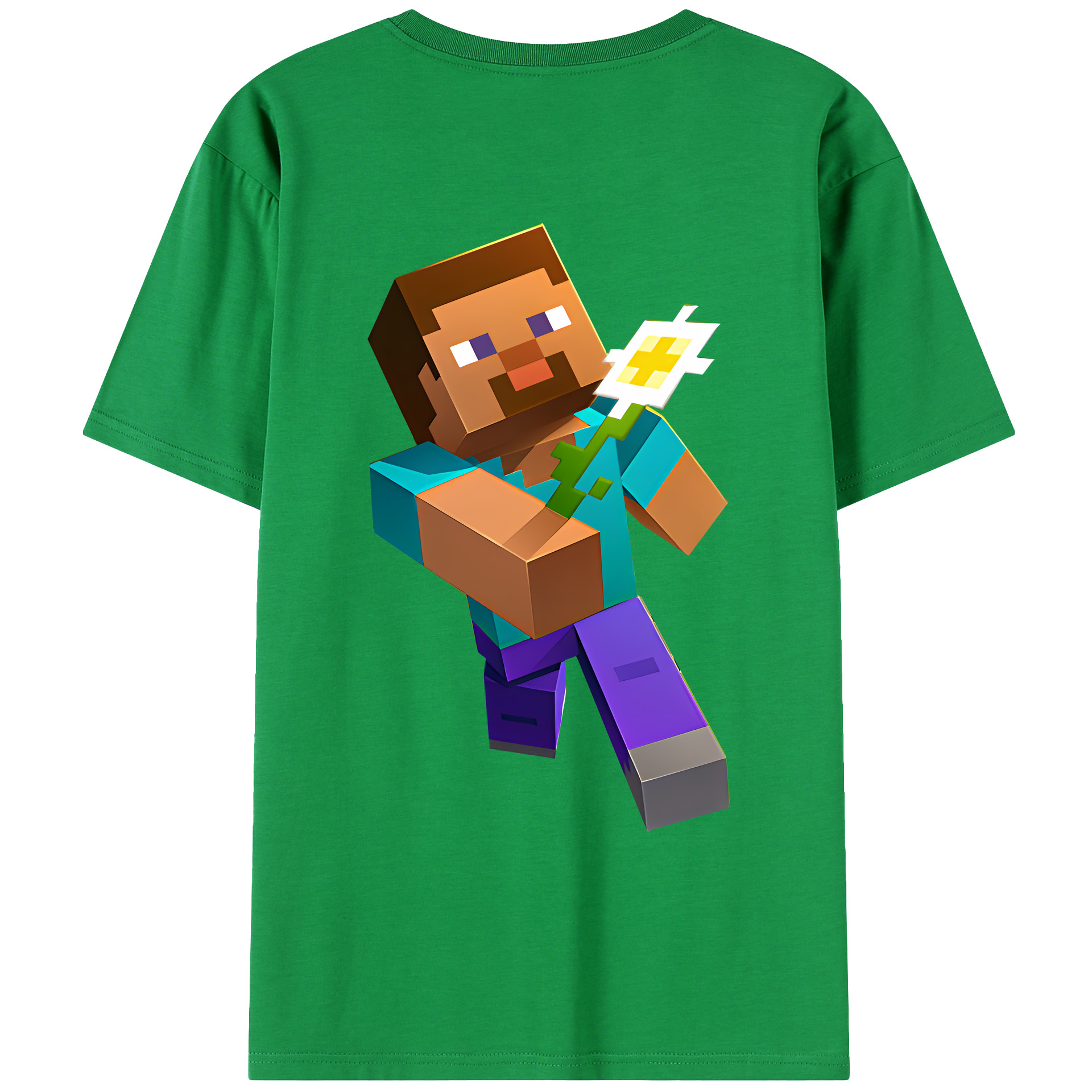 （画像用） マインクラフト ブロックの世界 Minecraft MC Block world 綿100％ メンズ半袖Tシャツ（バックプリント） 通気性