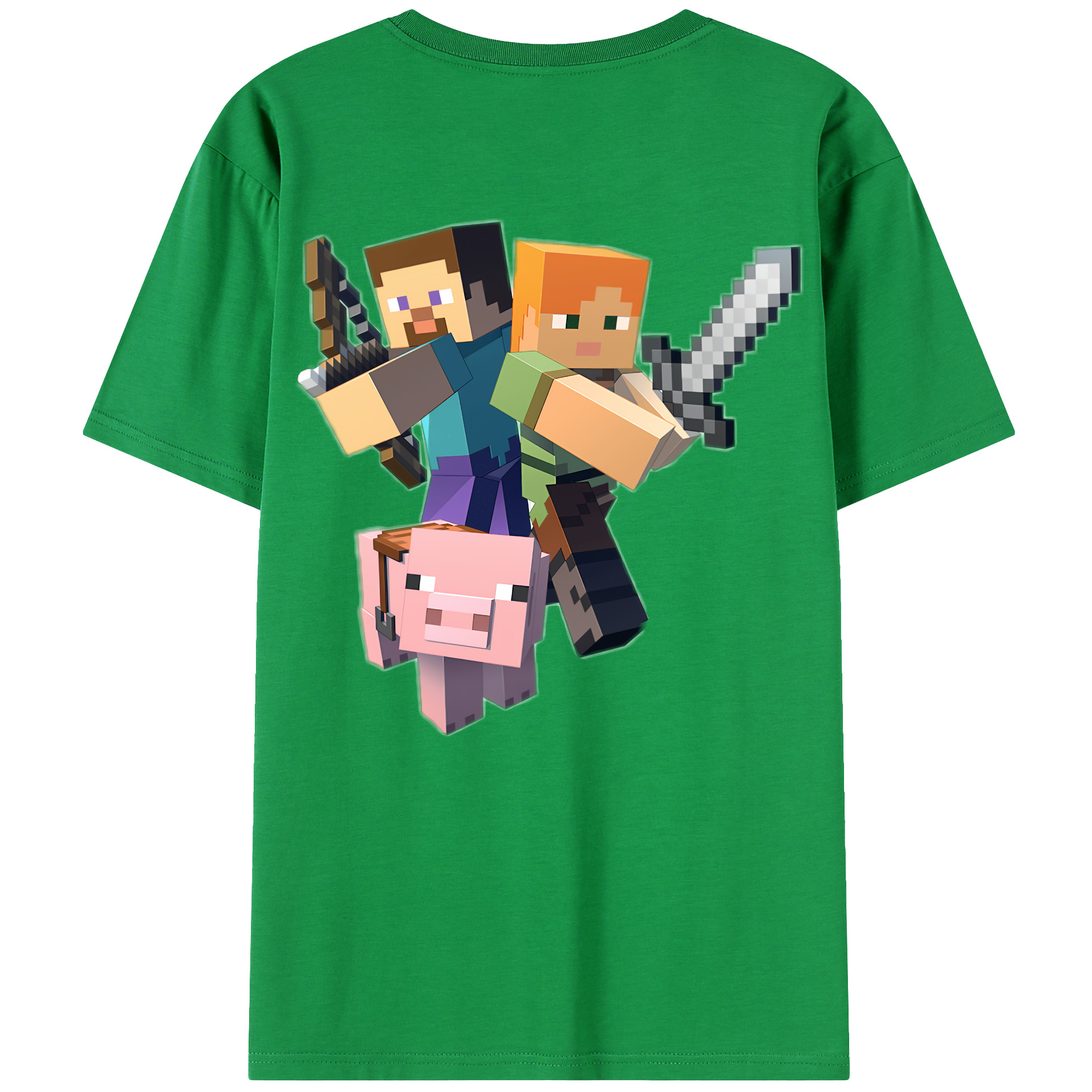 （画像用） マインクラフト ブロックの世界 Minecraft MC Block world 綿100％ メンズ半袖Tシャツ（バックプリント） 通気性