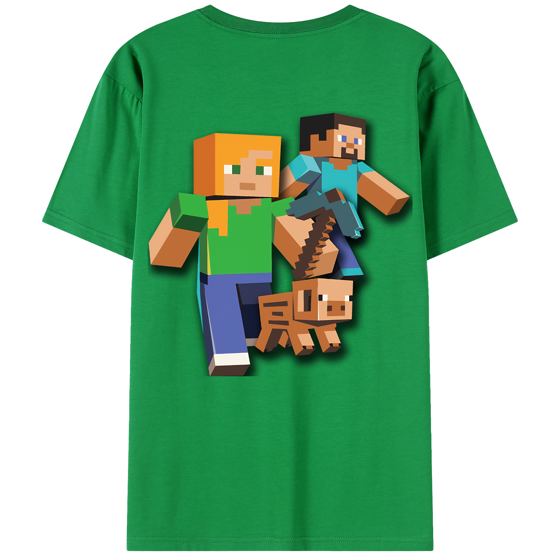 （画像用） マインクラフト ブロックの世界 Minecraft MC Block world 綿100％ メンズ半袖Tシャツ（バックプリント） 通気性
