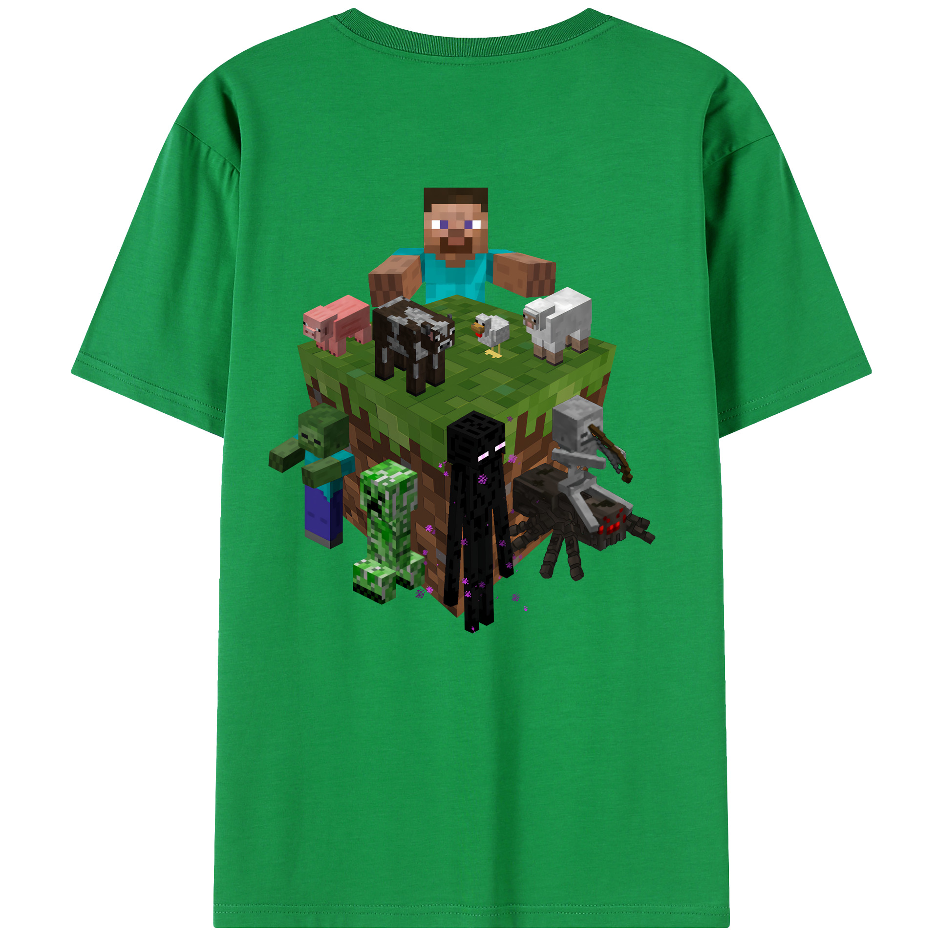 （画像用） マインクラフト ブロックの世界 Minecraft MC Block world 綿100％ メンズ半袖Tシャツ（バックプリント） 通気性