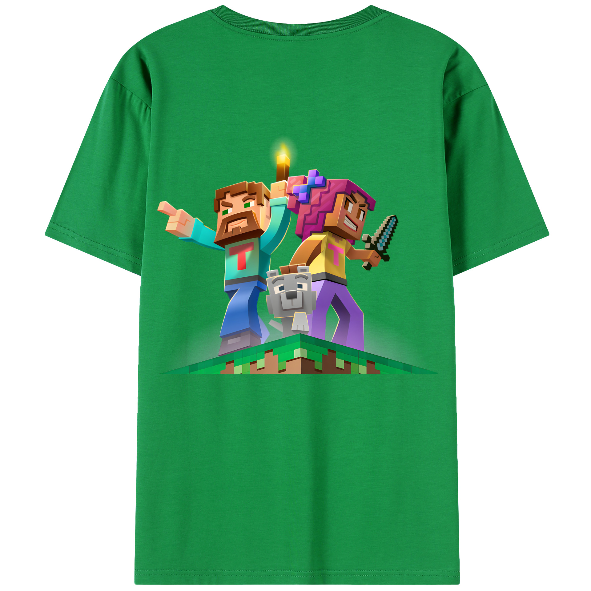 （画像用） マインクラフト ブロックの世界 Minecraft MC Block world 綿100％ メンズ半袖Tシャツ（バックプリント） 通気性