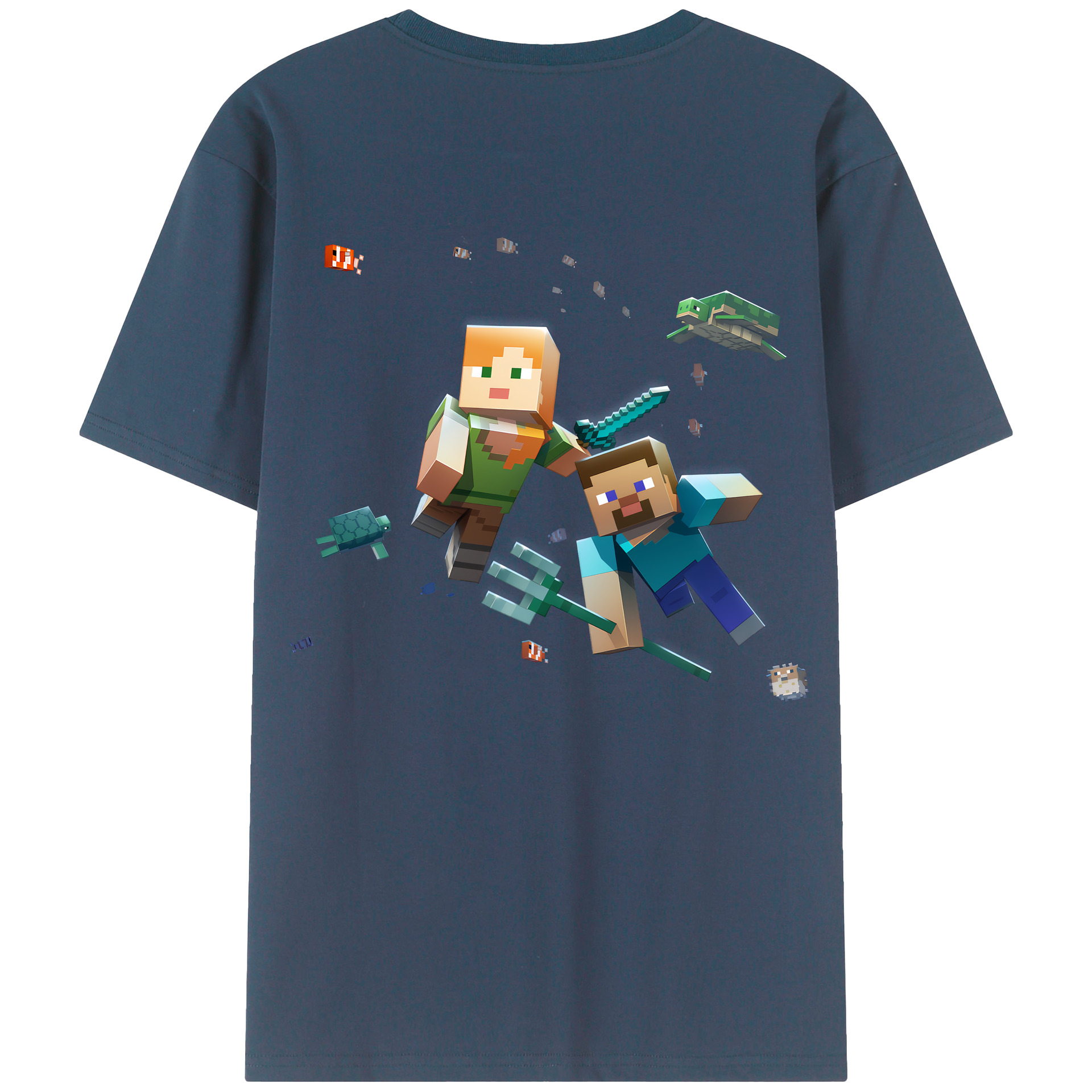 （画像用） マインクラフト ブロックの世界 Minecraft MC Block world 綿100％ メンズ半袖Tシャツ（バックプリント） 通気性