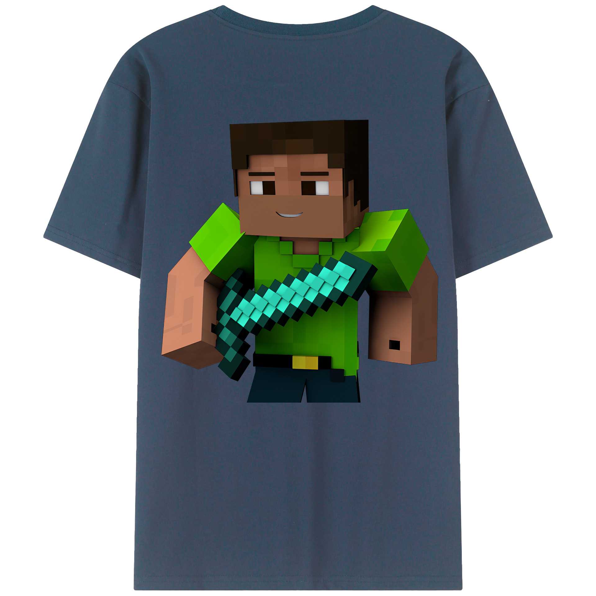（画像用） マインクラフト ブロックの世界 Minecraft MC Block world 綿100％ メンズ半袖Tシャツ（バックプリント） 通気性
