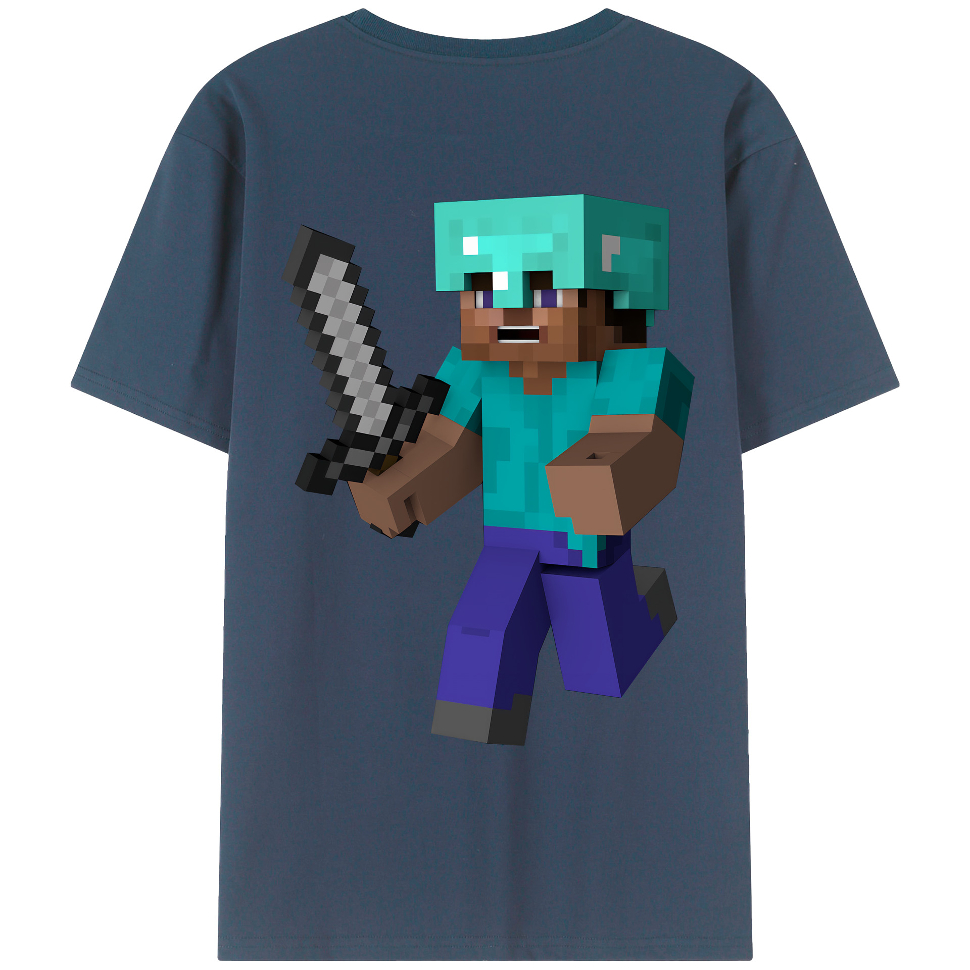 （画像用） マインクラフト ブロックの世界 Minecraft MC Block world 綿100％ メンズ半袖Tシャツ（バックプリント） 通気性
