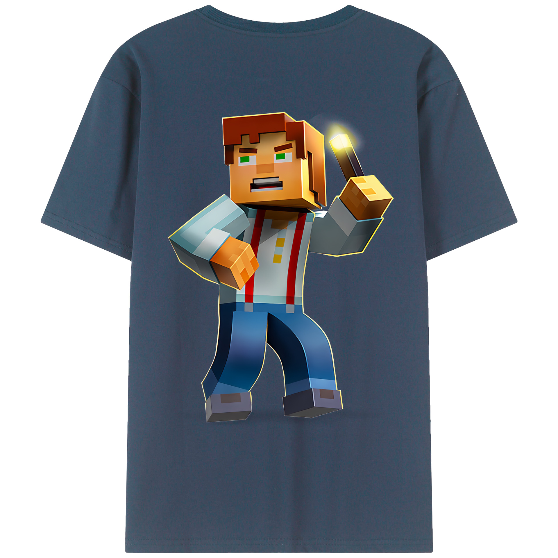 （画像用） マインクラフト ブロックの世界 Minecraft MC Block world 綿100％ メンズ半袖Tシャツ（バックプリント） 通気性