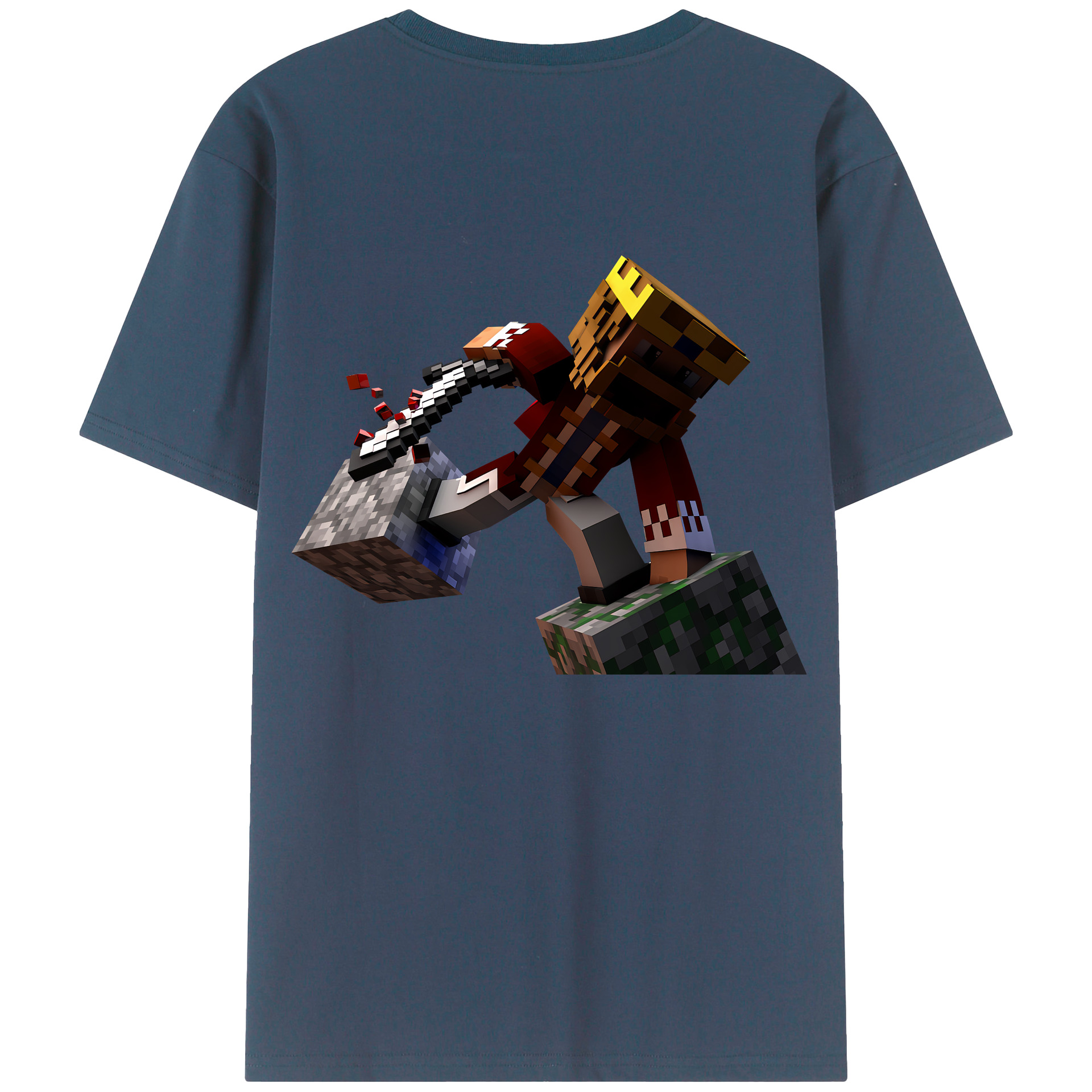 （画像用） マインクラフト ブロックの世界 Minecraft MC Block world 綿100％ メンズ半袖Tシャツ（バックプリント） 通気性