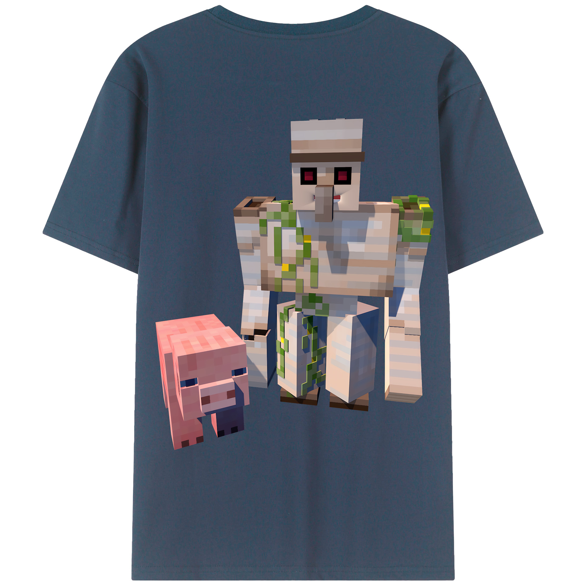 （画像用） マインクラフト ブロックの世界 Minecraft MC Block world 綿100％ メンズ半袖Tシャツ（バックプリント） 通気性