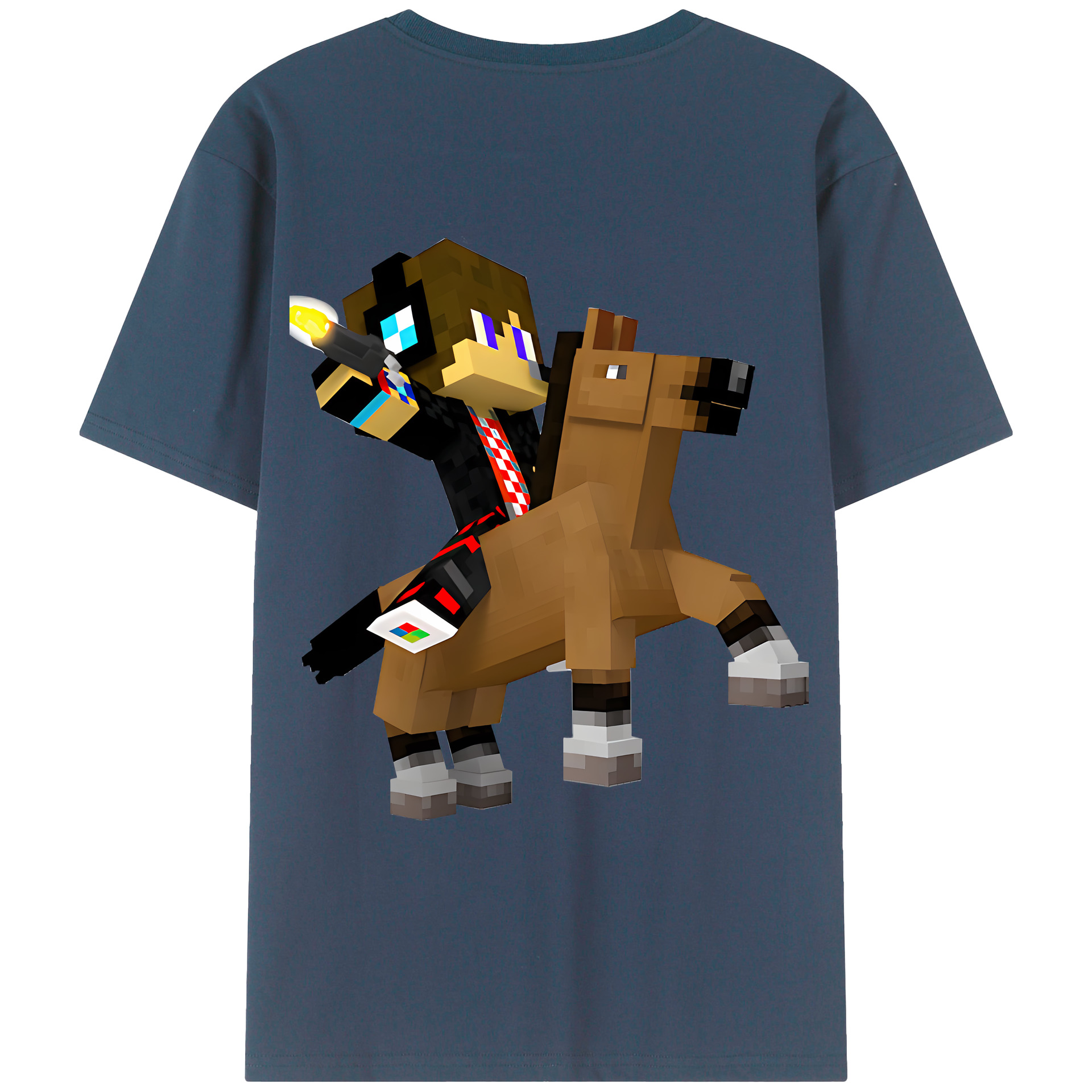 （画像用） マインクラフト ブロックの世界 Minecraft MC Block world 綿100％ メンズ半袖Tシャツ（バックプリント） 通気性
