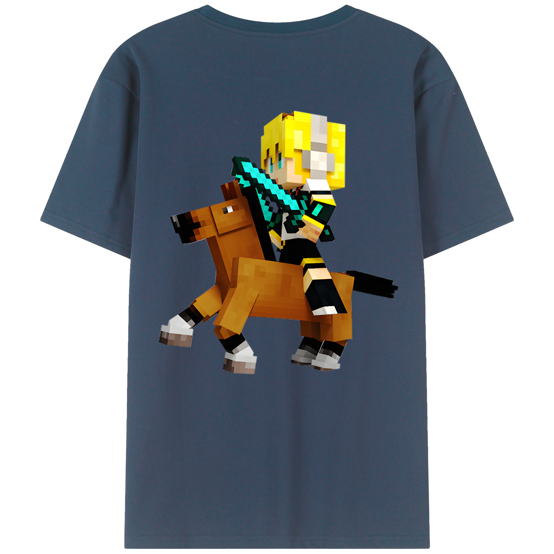 （画像用） マインクラフト ブロックの世界 Minecraft MC Block world 綿100％ メンズ半袖Tシャツ（バックプリント） 通気性