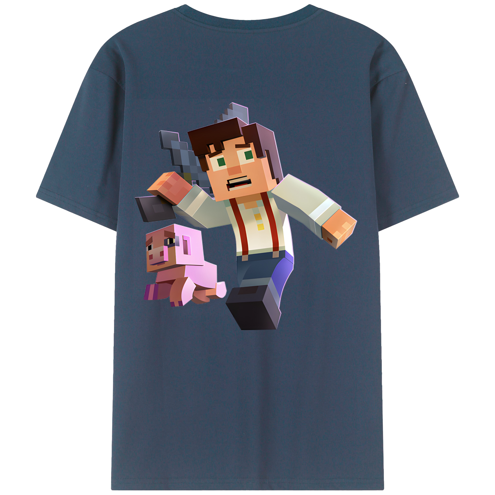 （画像用） マインクラフト ブロックの世界 Minecraft MC Block world 綿100％ メンズ半袖Tシャツ（バックプリント） 通気性