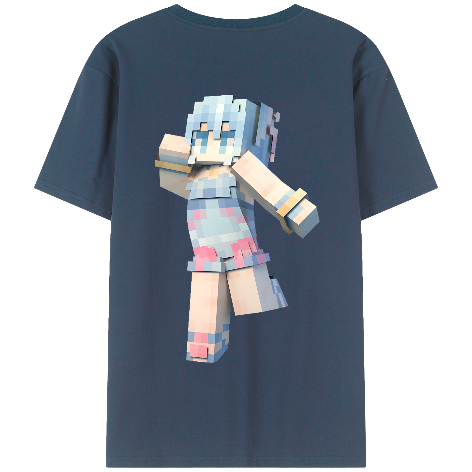 （画像用） マインクラフト ブロックの世界 Minecraft MC Block world 綿100％ メンズ半袖Tシャツ（バックプリント） 通気性