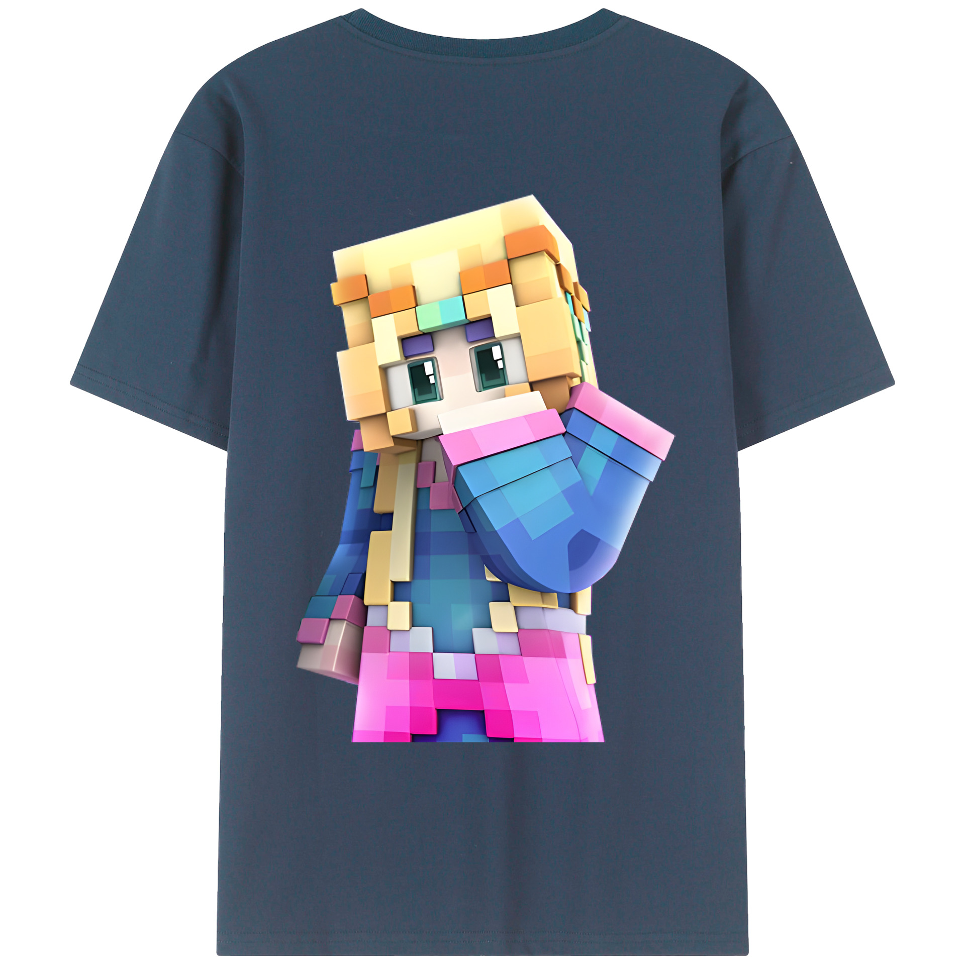 （画像用） マインクラフト ブロックの世界 Minecraft MC Block world 綿100％ メンズ半袖Tシャツ（バックプリント） 通気性