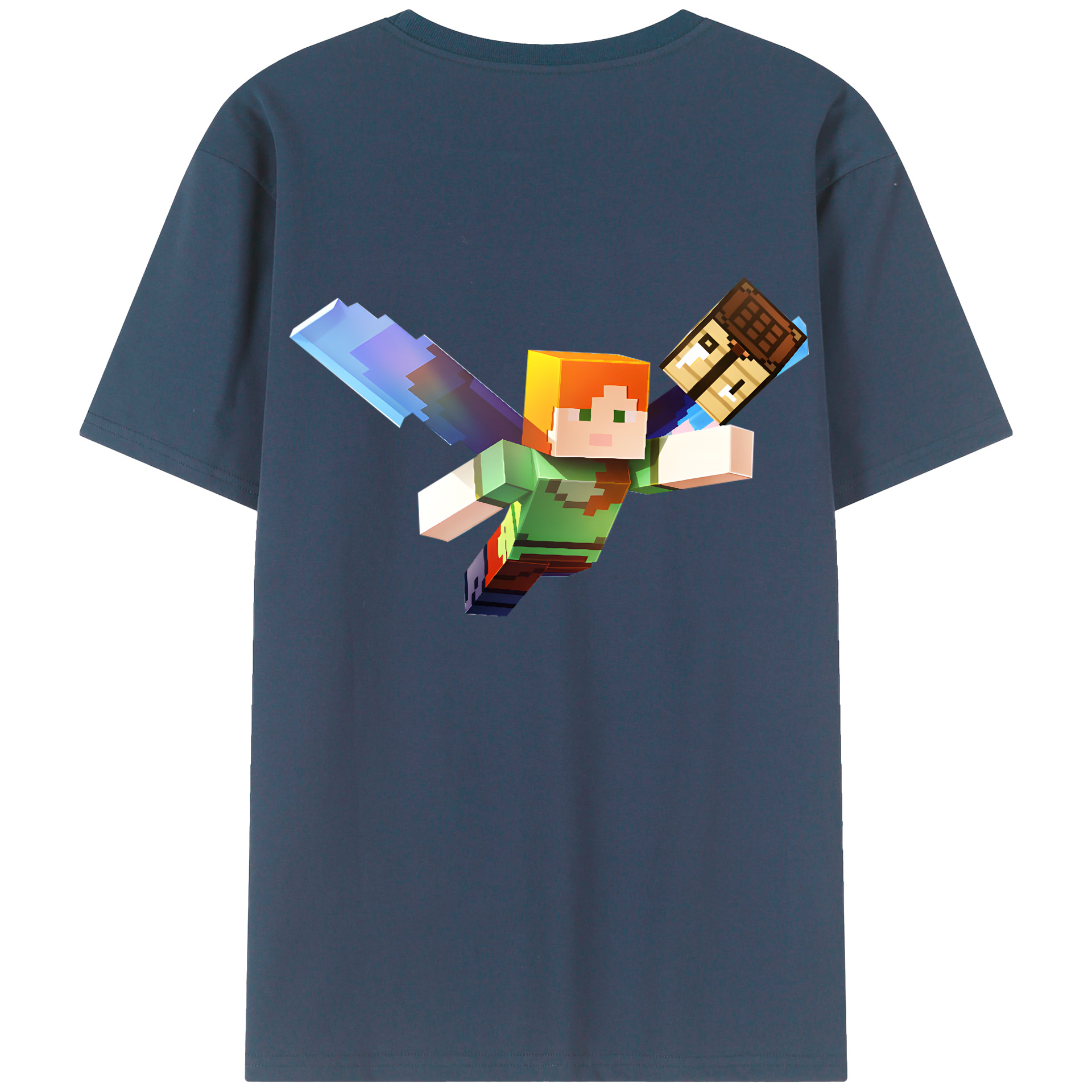 （画像用） マインクラフト ブロックの世界 Minecraft MC Block world 綿100％ メンズ半袖Tシャツ（バックプリント） 通気性