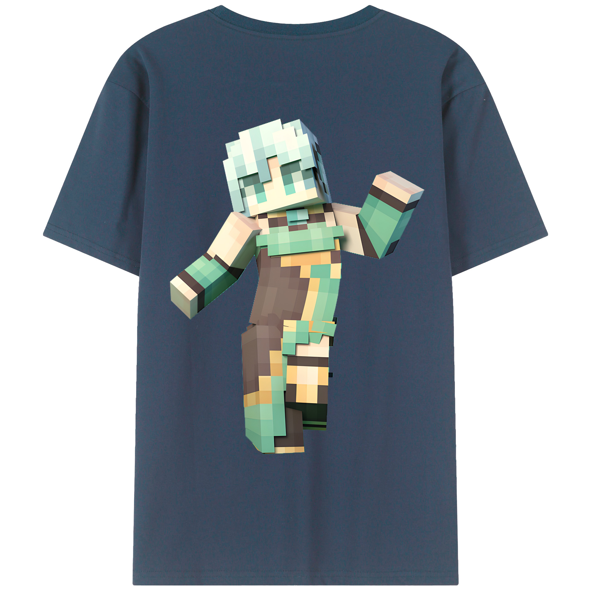 （画像用） マインクラフト ブロックの世界 Minecraft MC Block world 綿100％ メンズ半袖Tシャツ（バックプリント） 通気性