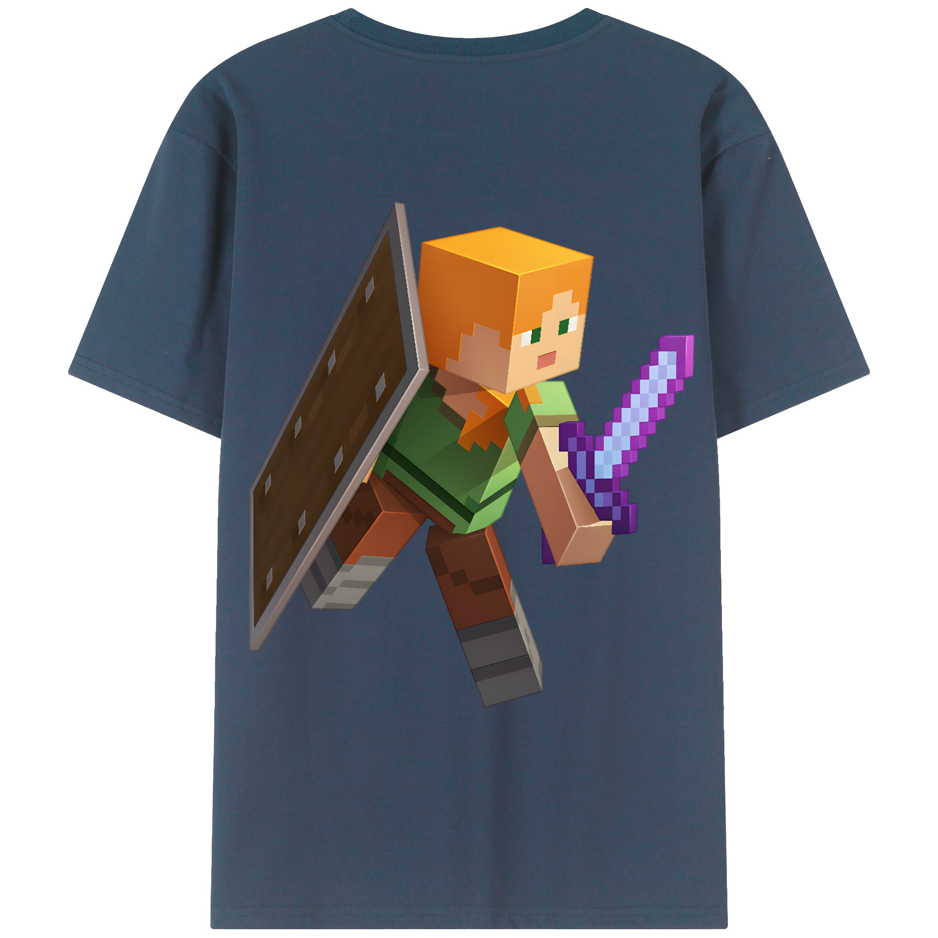 （画像用） マインクラフト ブロックの世界 Minecraft MC Block world 綿100％ メンズ半袖Tシャツ（バックプリント） 通気性