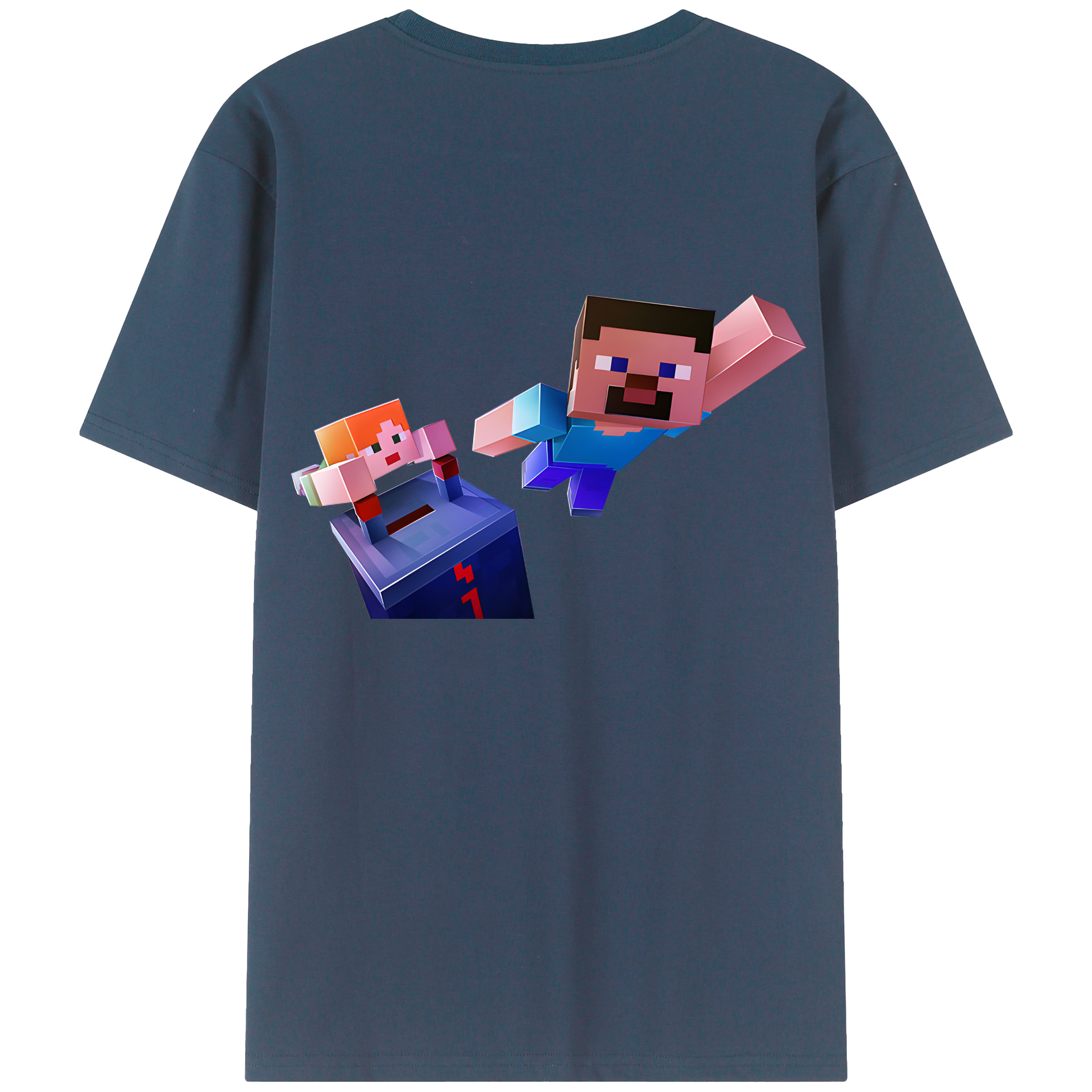 （画像用） マインクラフト ブロックの世界 Minecraft MC Block world 綿100％ メンズ半袖Tシャツ（バックプリント） 通気性