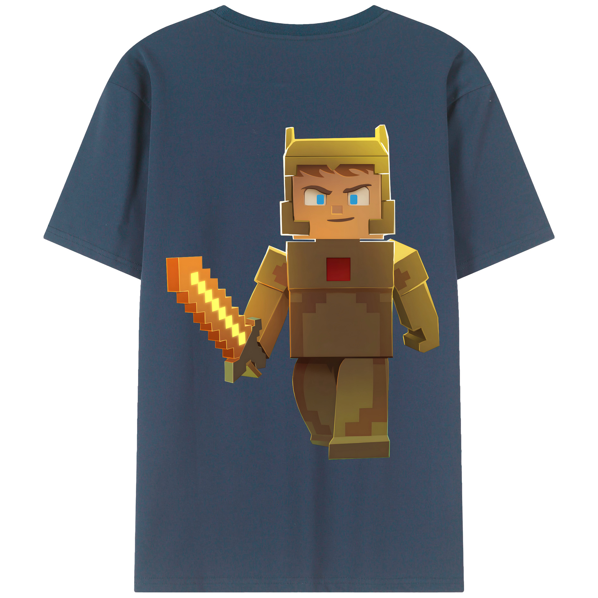 （画像用） マインクラフト ブロックの世界 Minecraft MC Block world 綿100％ メンズ半袖Tシャツ（バックプリント） 通気性