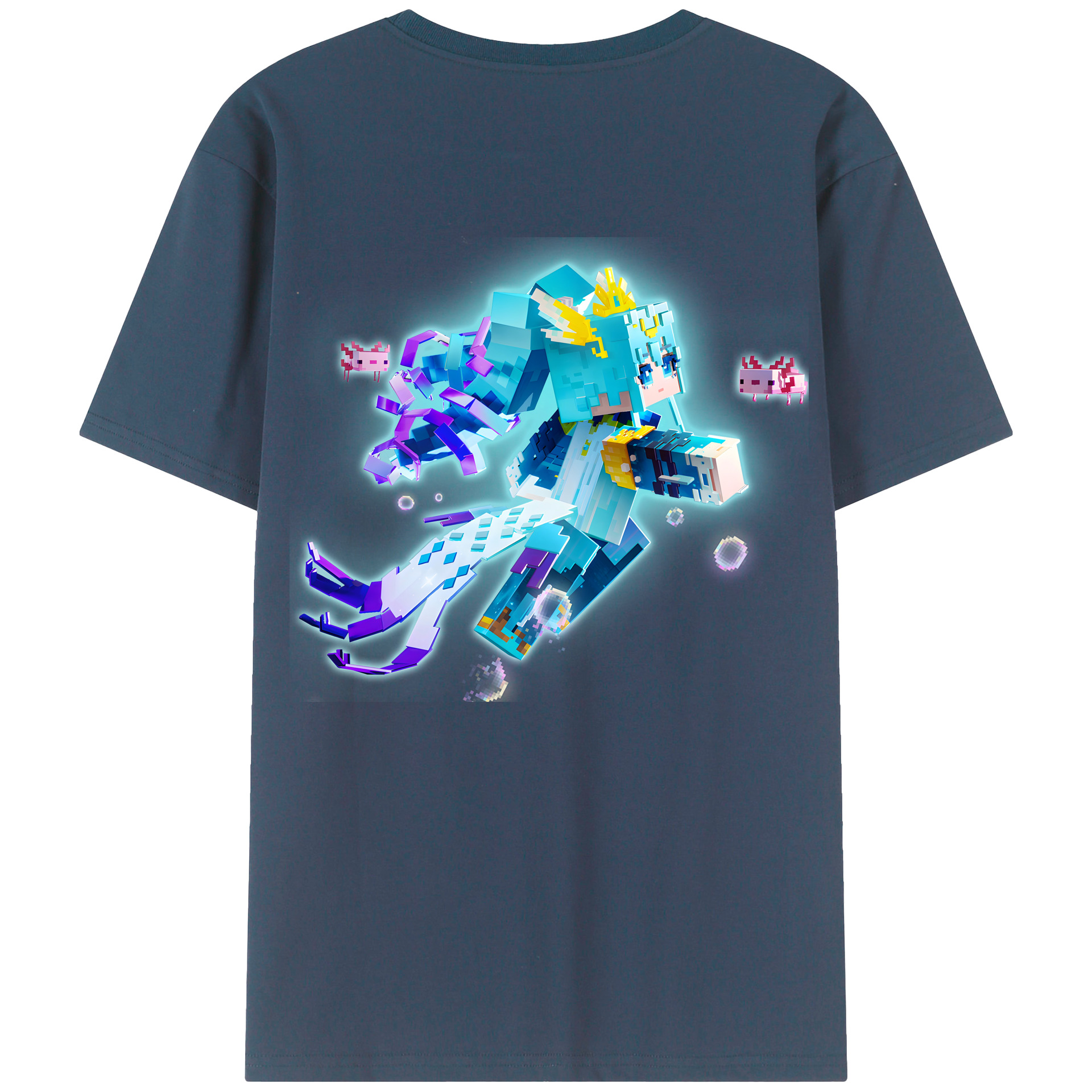 （画像用） マインクラフト ブロックの世界 Minecraft MC Block world 綿100％ メンズ半袖Tシャツ（バックプリント） 通気性