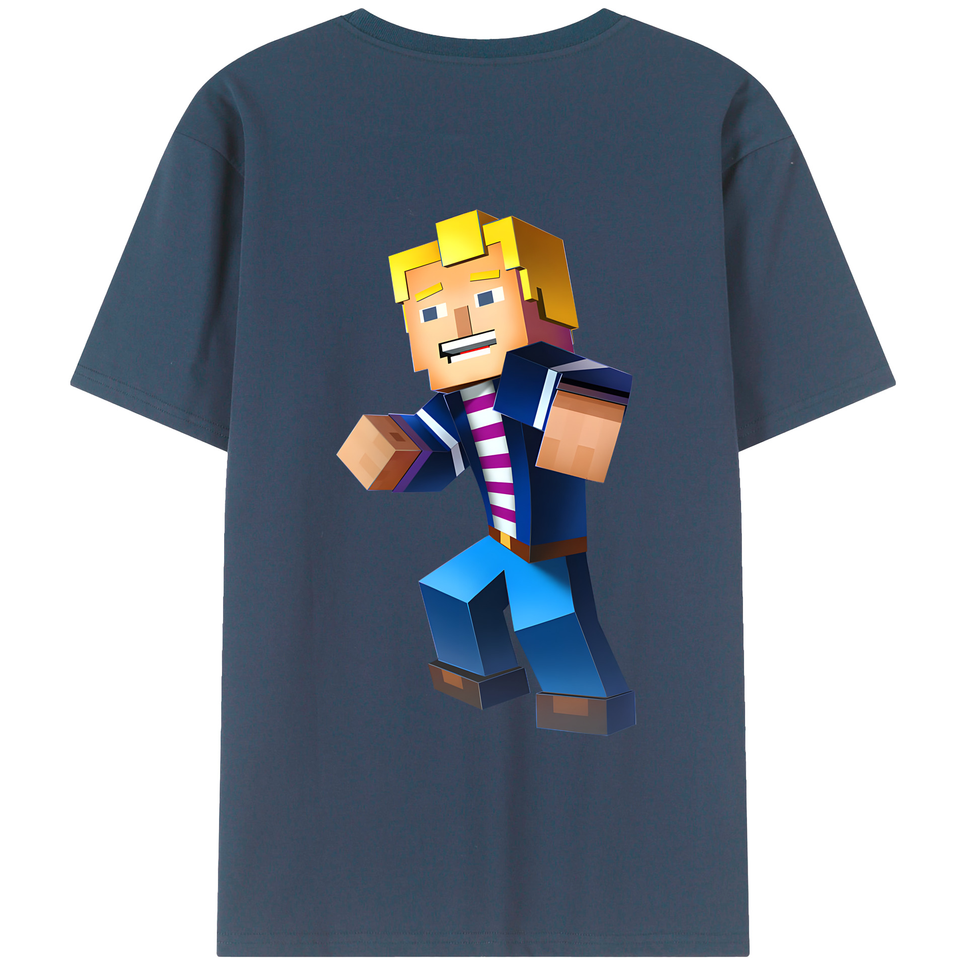 （画像用） マインクラフト ブロックの世界 Minecraft MC Block world 綿100％ メンズ半袖Tシャツ（バックプリント） 通気性