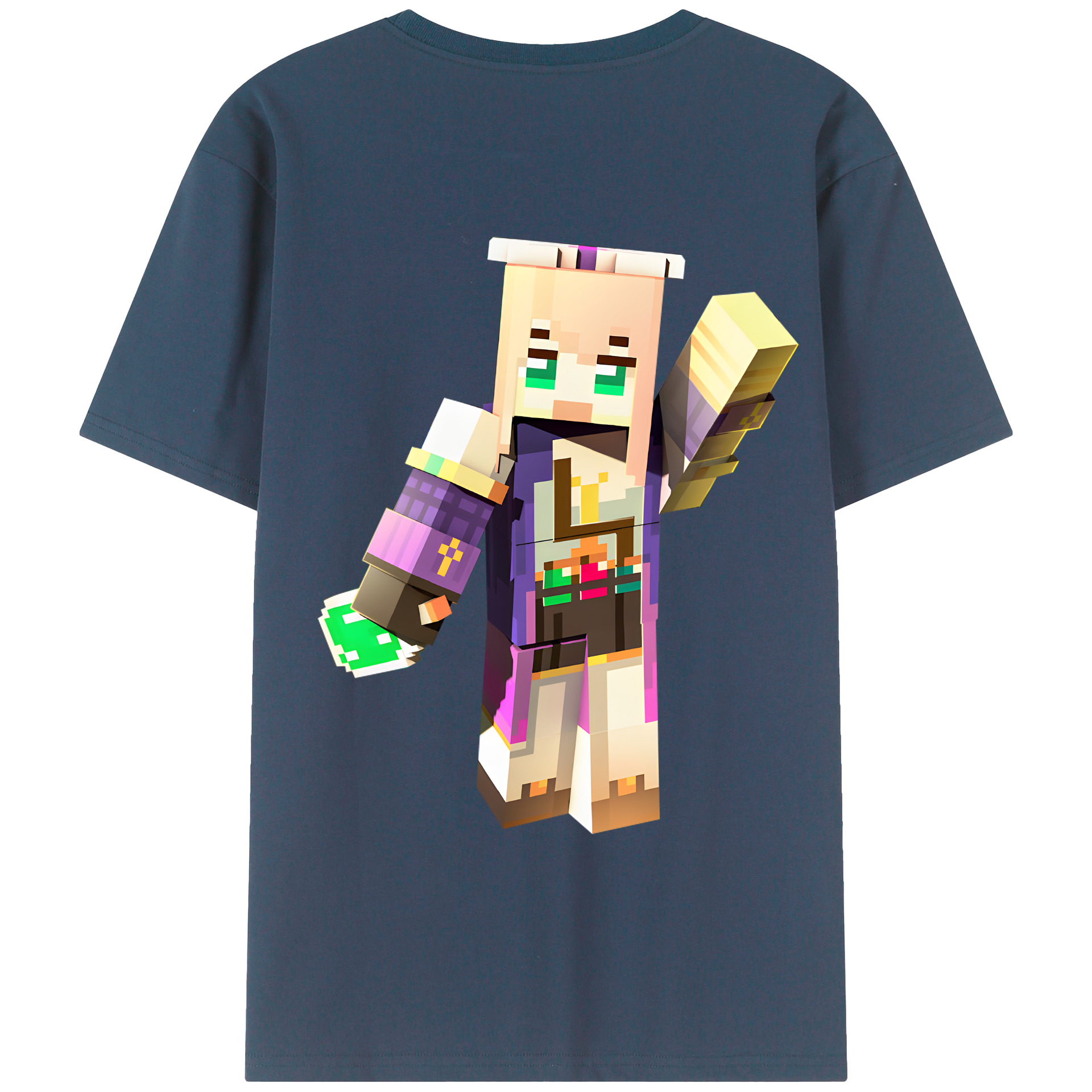 （画像用） マインクラフト ブロックの世界 Minecraft MC Block world 綿100％ メンズ半袖Tシャツ（バックプリント） 通気性