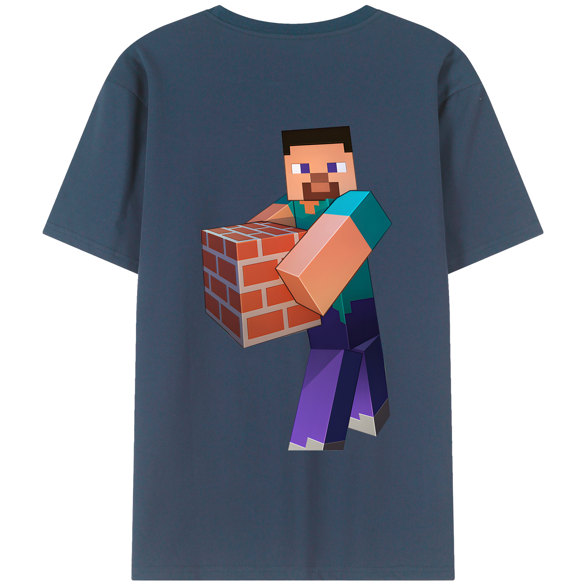 （画像用） マインクラフト ブロックの世界 Minecraft MC Block world 綿100％ メンズ半袖Tシャツ（バックプリント） 通気性
