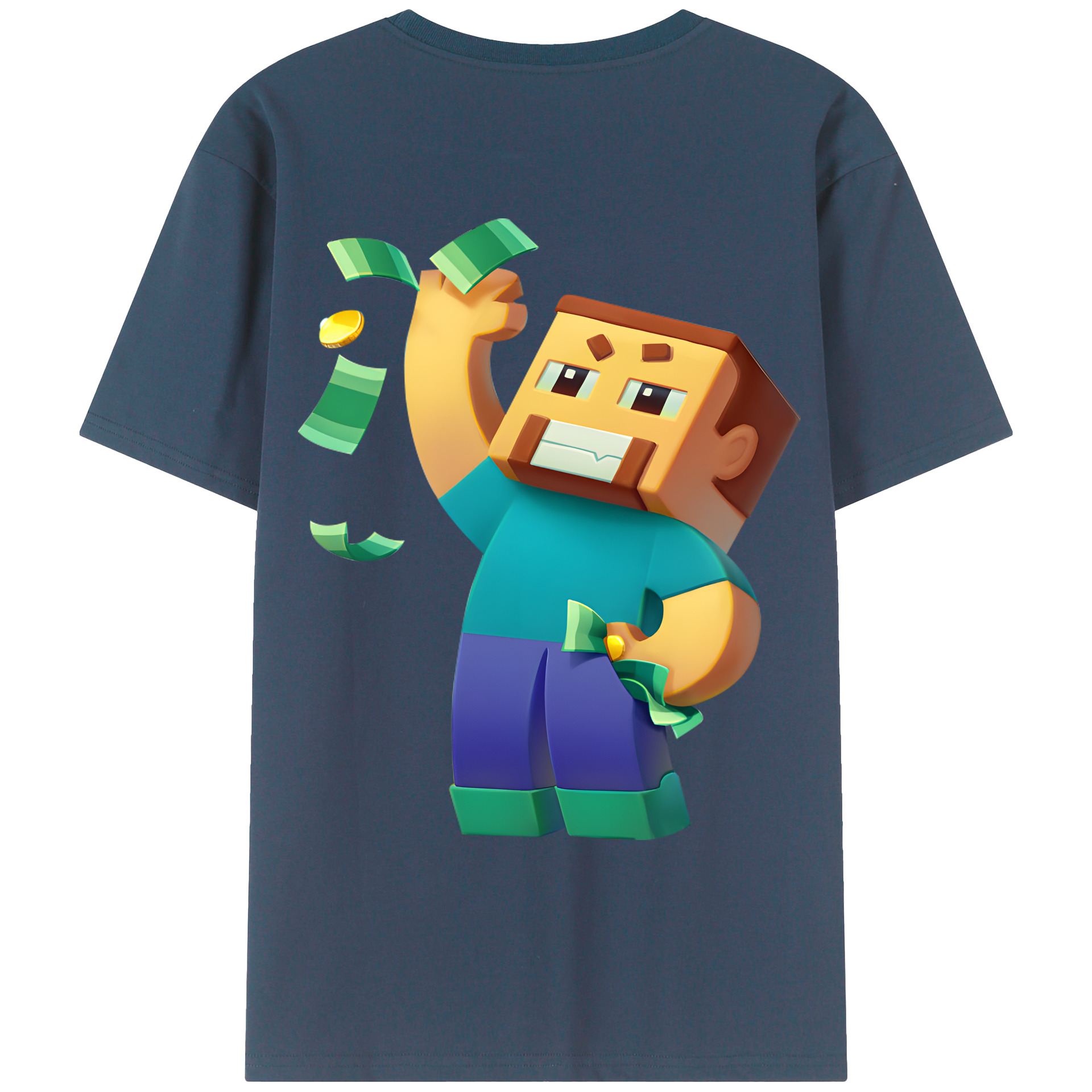 （画像用） マインクラフト ブロックの世界 Minecraft MC Block world 綿100％ メンズ半袖Tシャツ（バックプリント） 通気性
